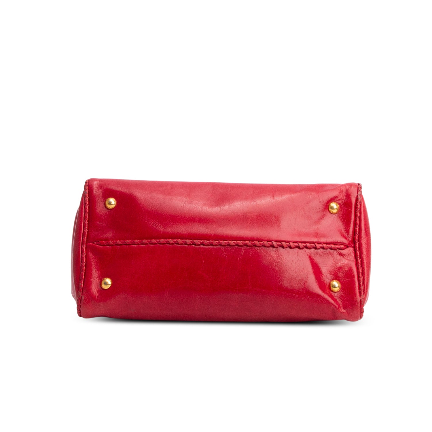 Prada Red Vitello Shine Leather Whipstitch Bow Tote w/ Strap