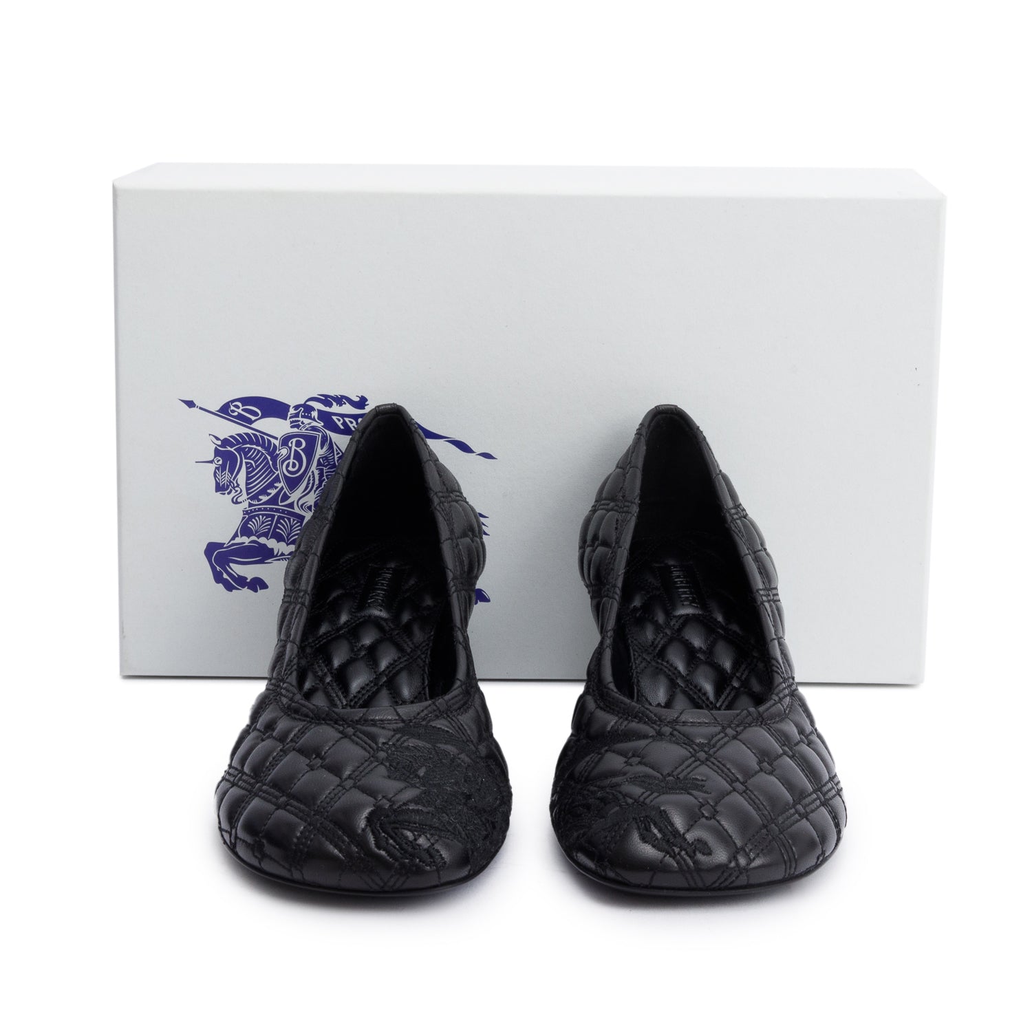 Burberry Black Quilted Nappa Leather Baby Pumps, Size 37.5 w/ Box