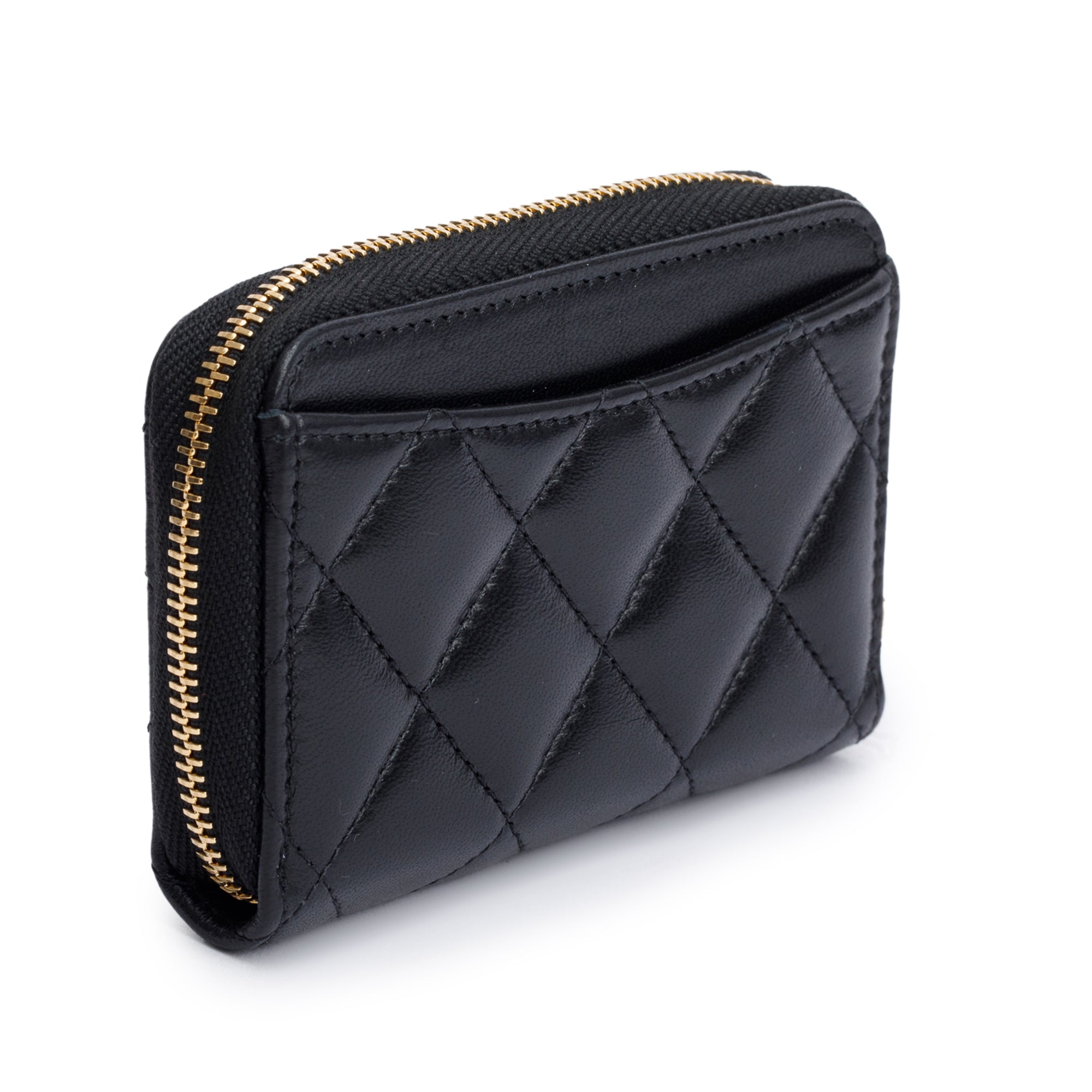 Chanel 2020 Black Lambskin Leather Classic Zipped Coin Purse w/ Authenticity Card