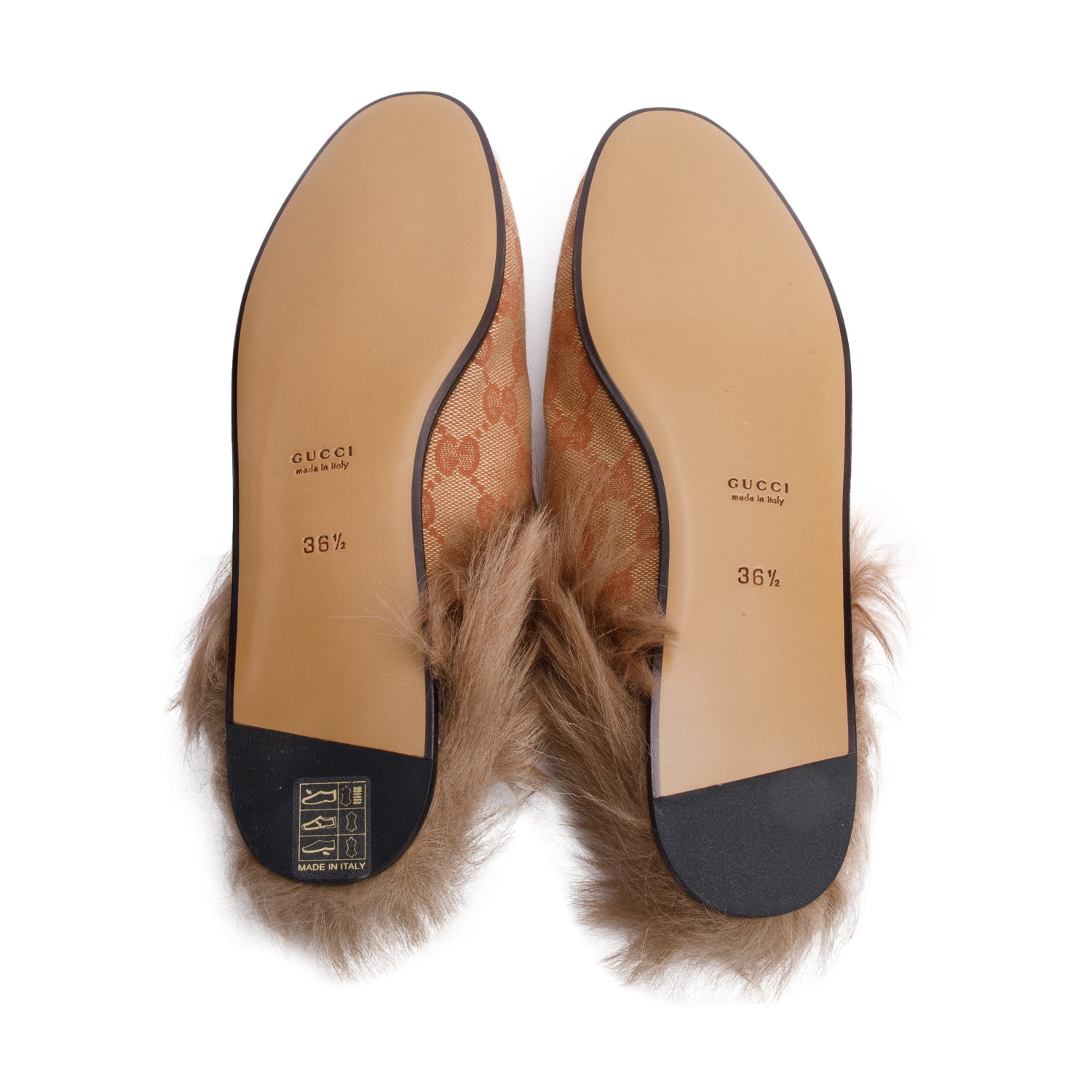 Gucci GG Canvas Fur Horsebit Princetown Mules, Size 36.5 w/ Box