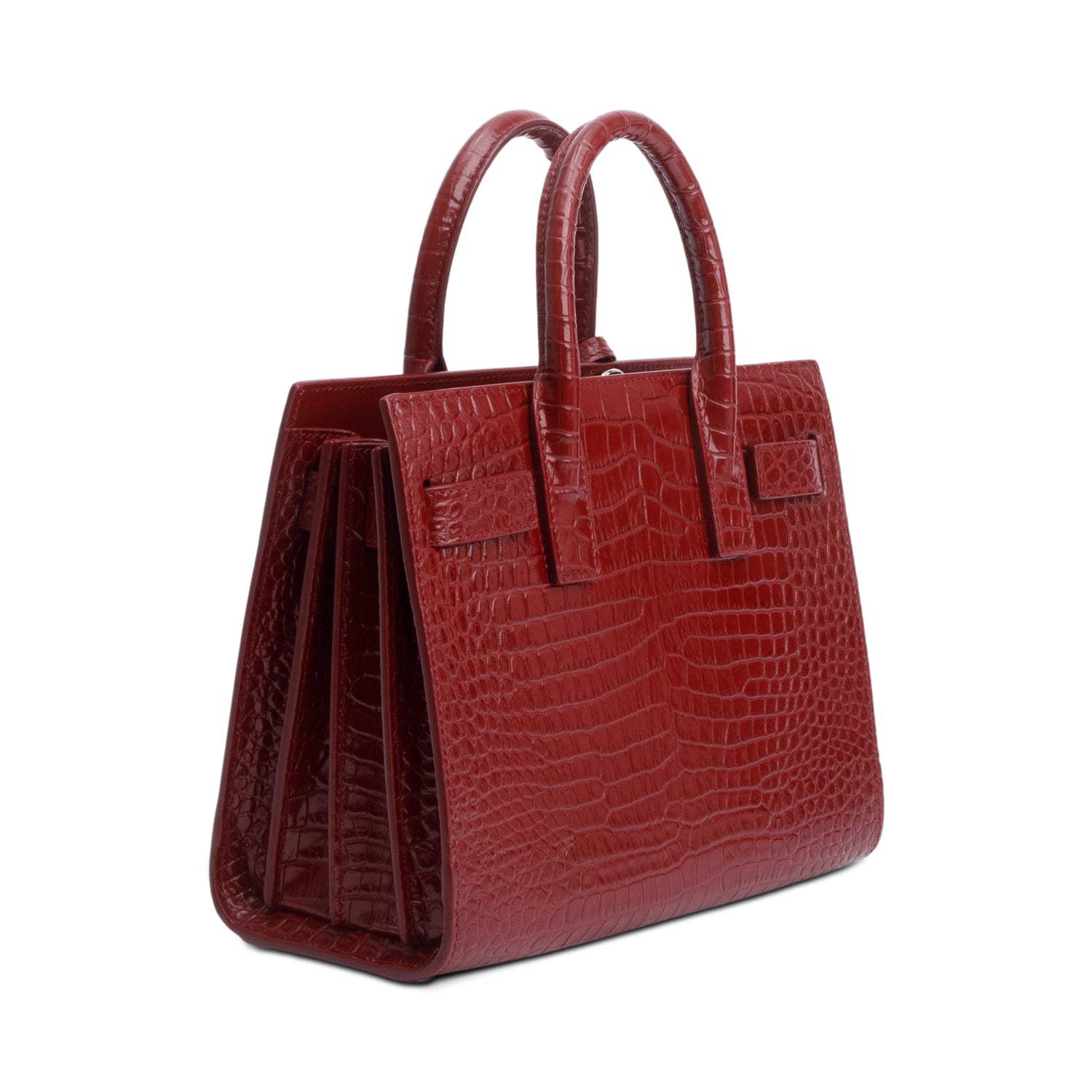 Saint Laurent Burgundy Crocodile Embossed Leather Nano Sac De Jour w/ Strap