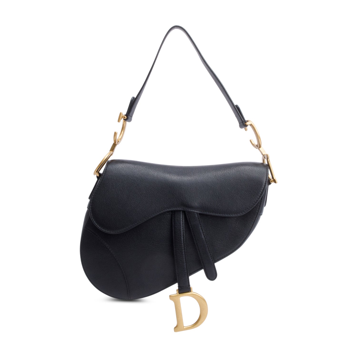 Christian Dior Black Grained Calfskin Leather Saddle Bag w/ Authenticity Card