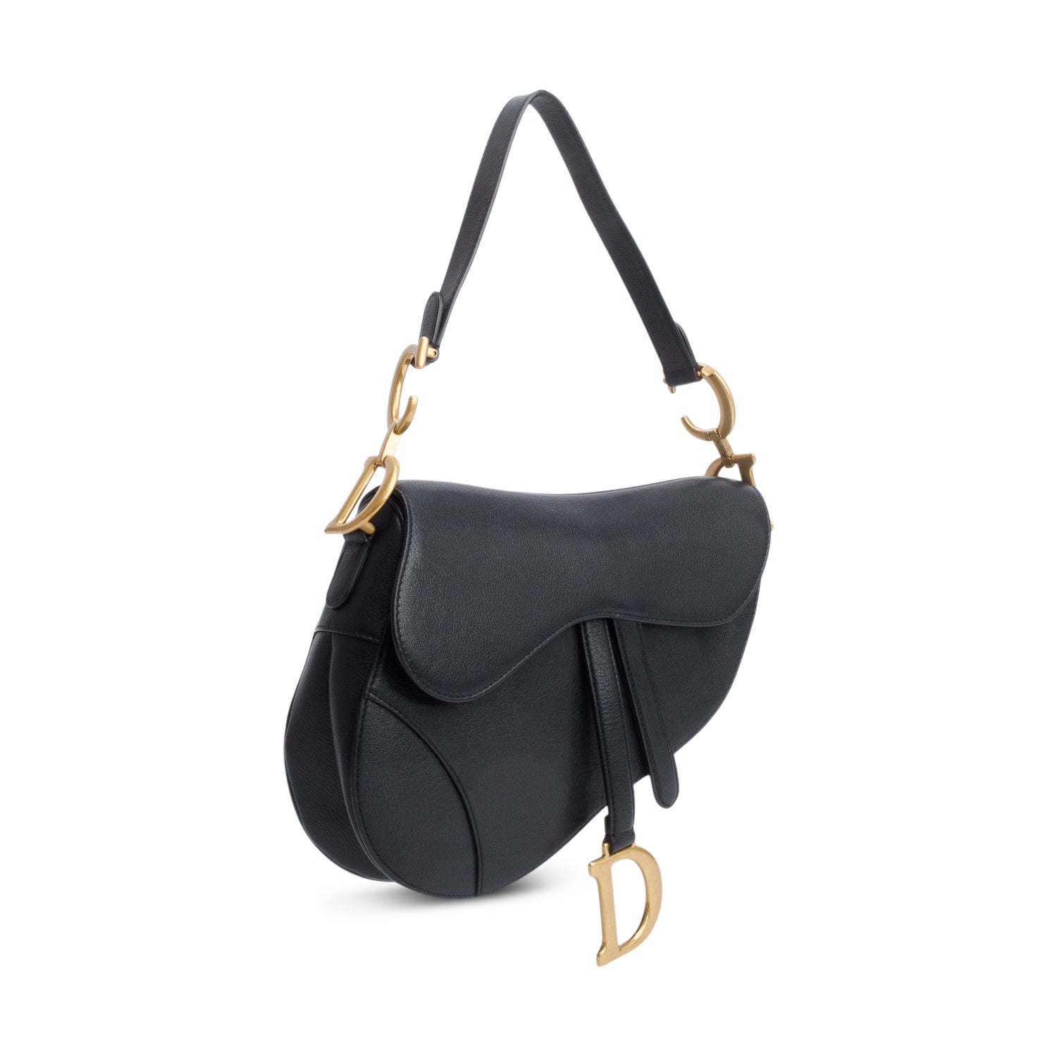 Christian Dior Black Grained Calfskin Leather Saddle Bag w/ Authenticity Card