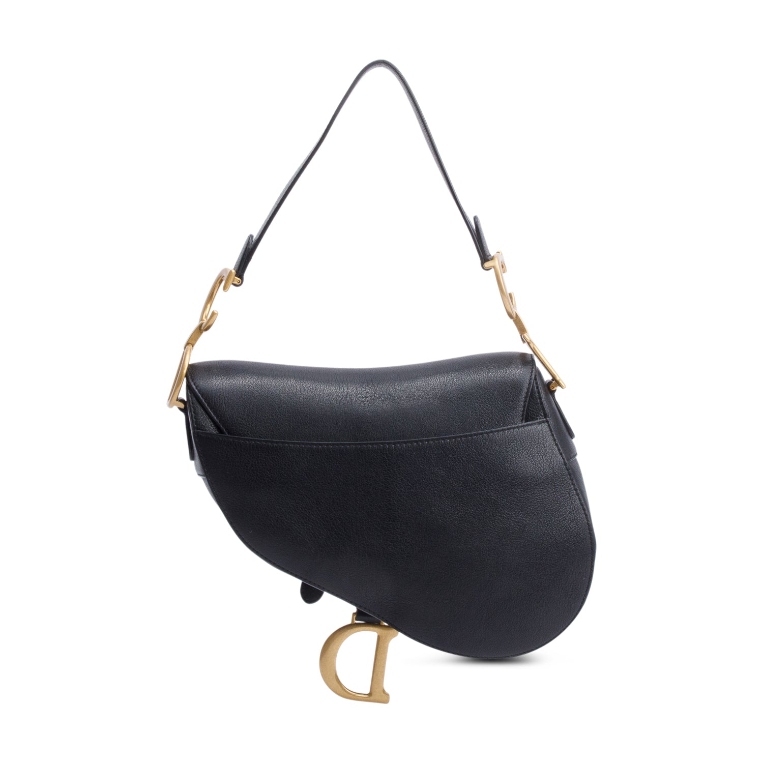 Christian Dior Black Grained Calfskin Leather Saddle Bag w/ Authenticity Card