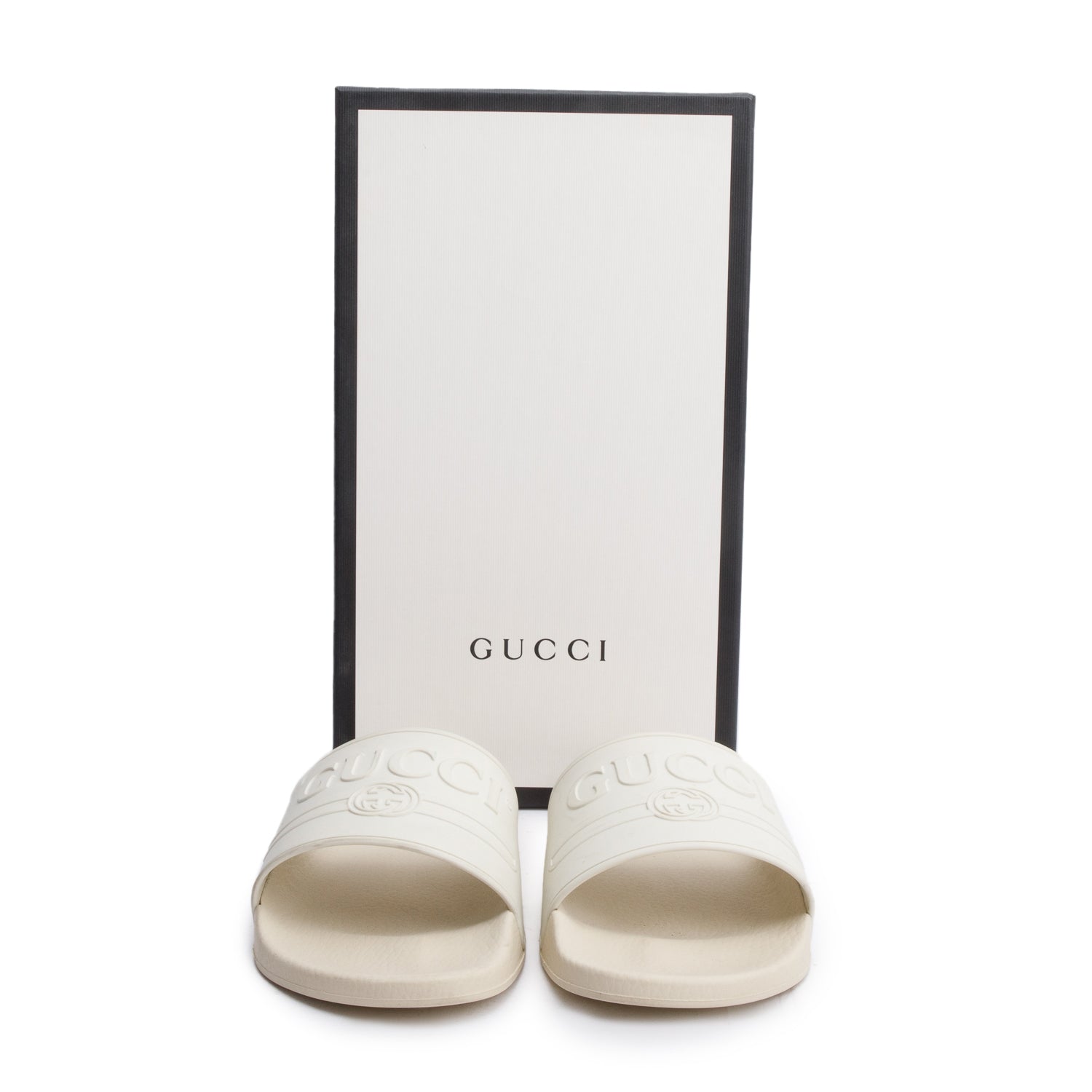 Gucci White Rubber Interlocking G Logo Slides , Size 11 w/ Box