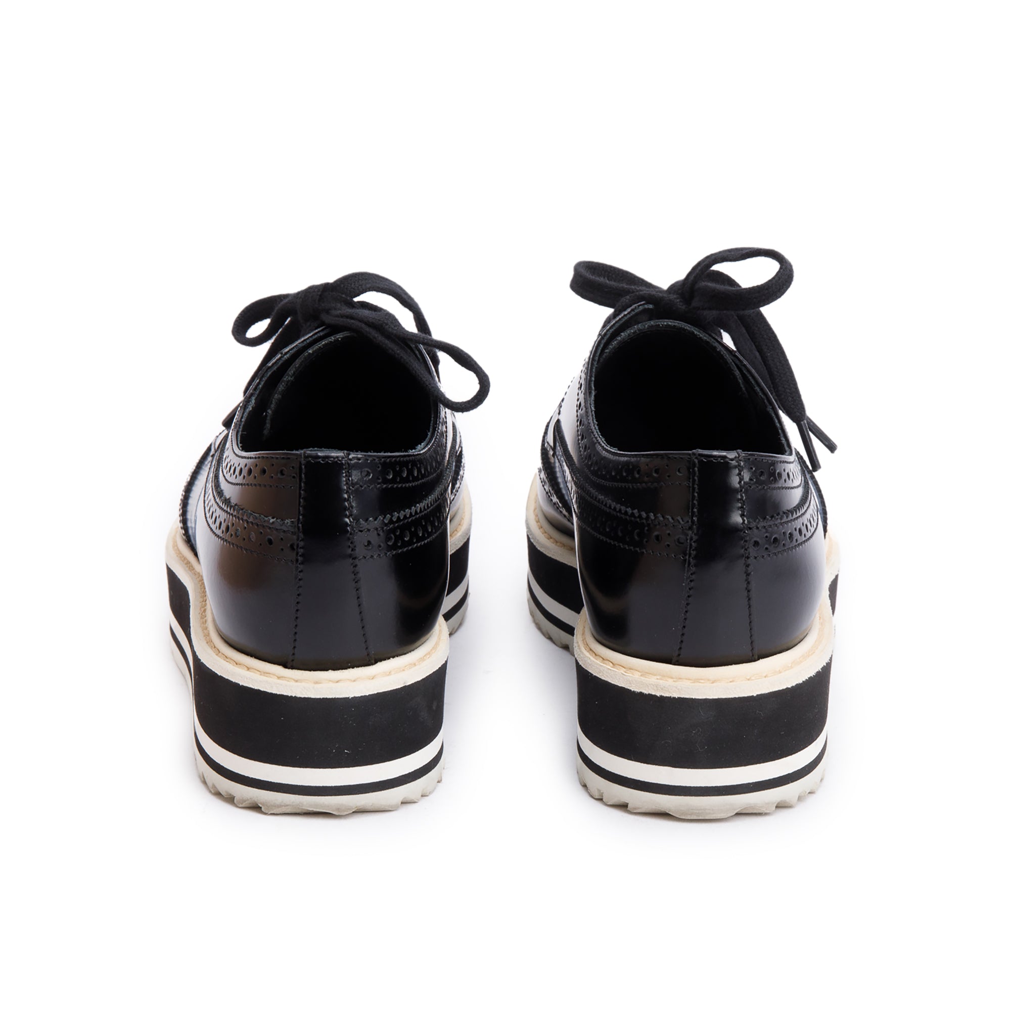 Prada Black Spazzolato Leather Eyelet Trim Laced Oxford Shoes, Size 7.5 w/ Box