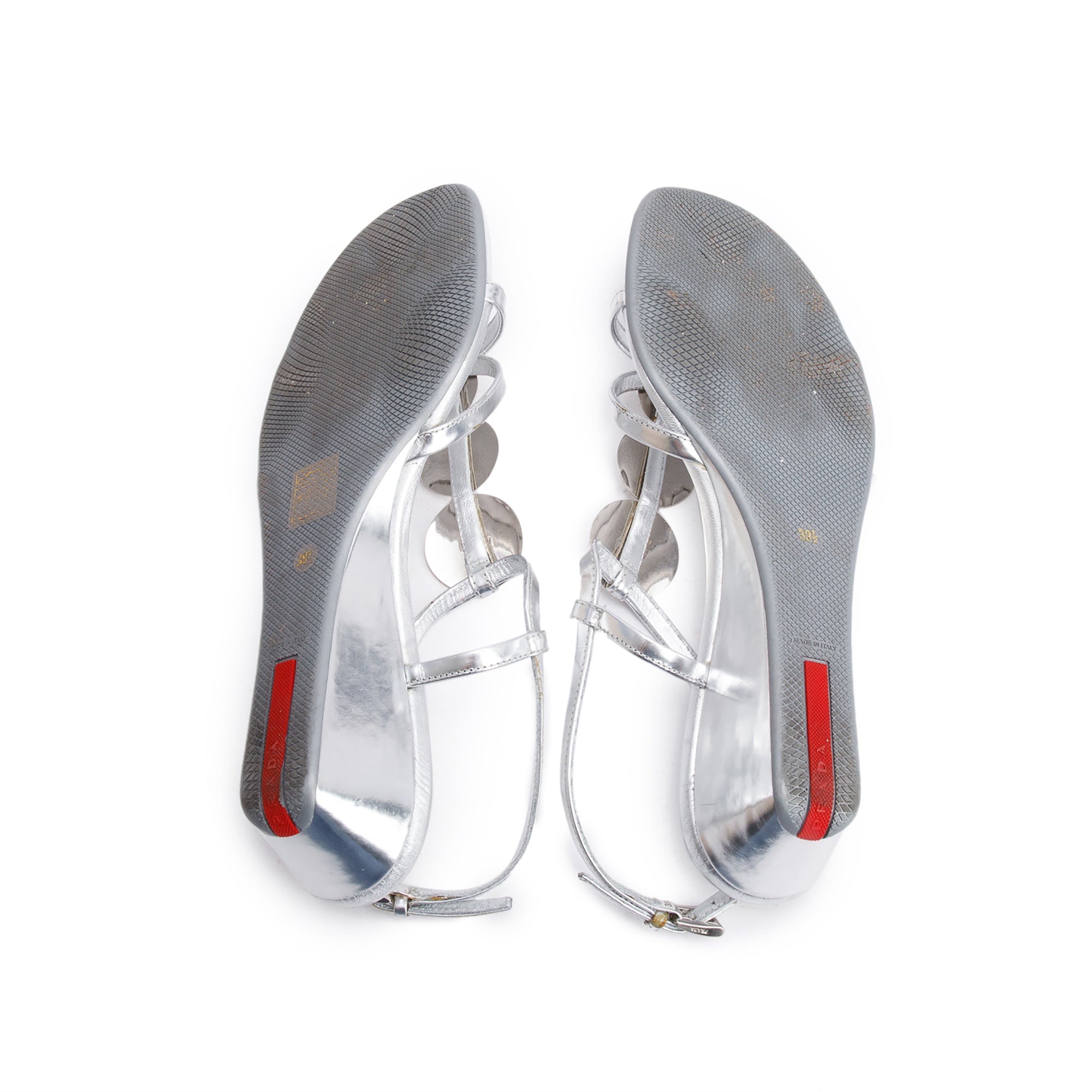 Prada Silver Patent Leather Sling Back Sandals, Size 39 w/ Box