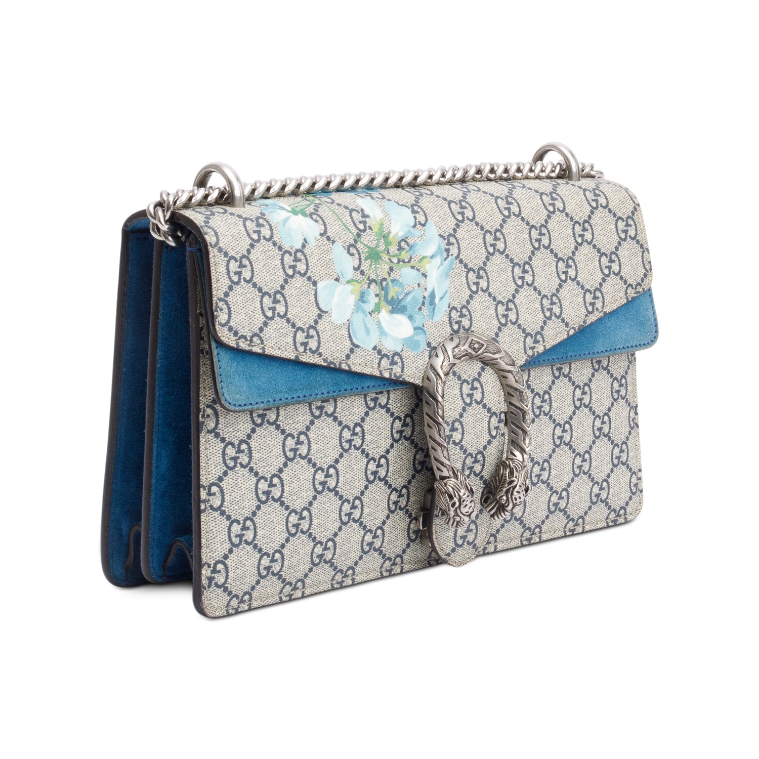 Gucci GG Supreme Blue Suede Blooms Small Dionysus Shoulder Bag
