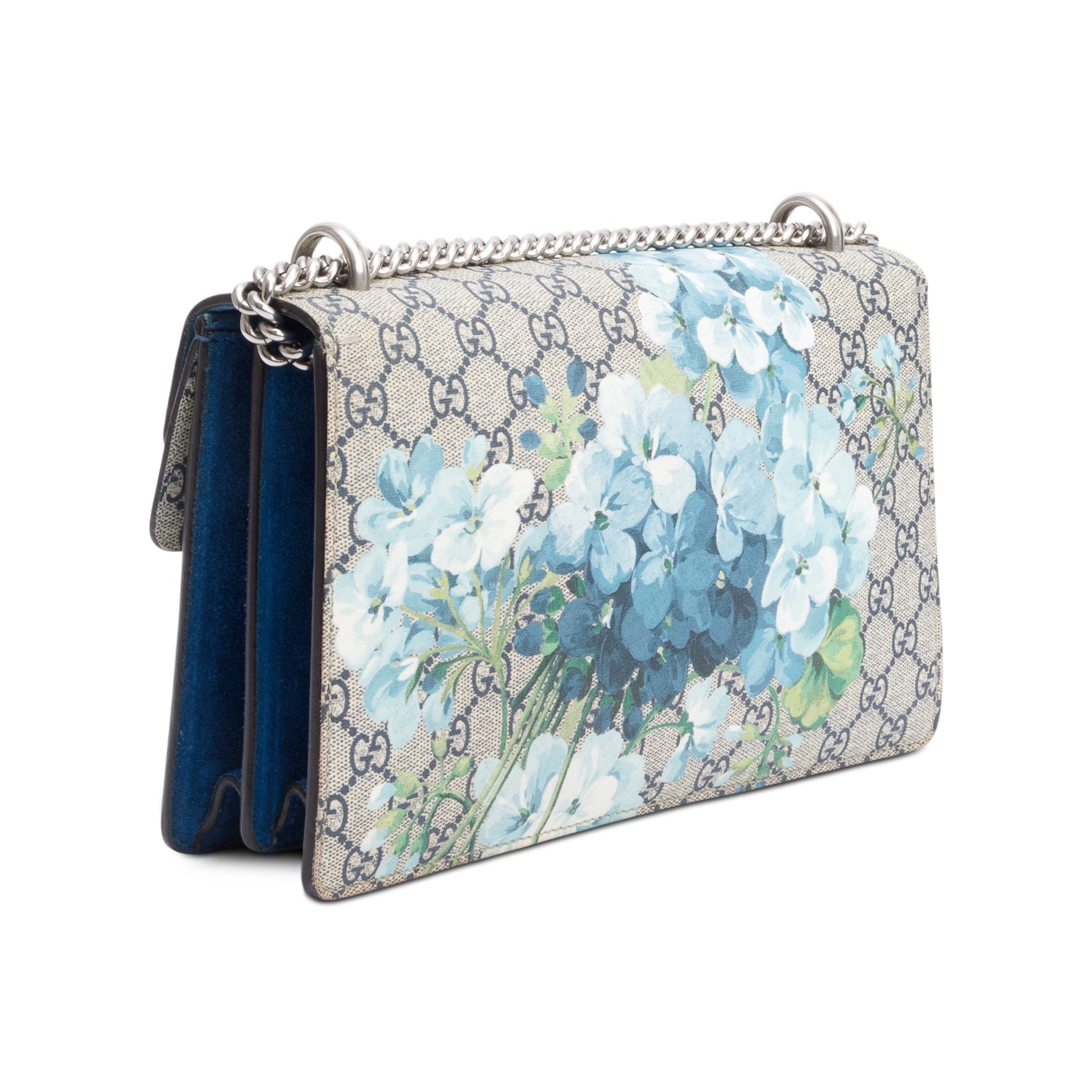 Gucci GG Supreme Blue Suede Blooms Small Dionysus Shoulder Bag