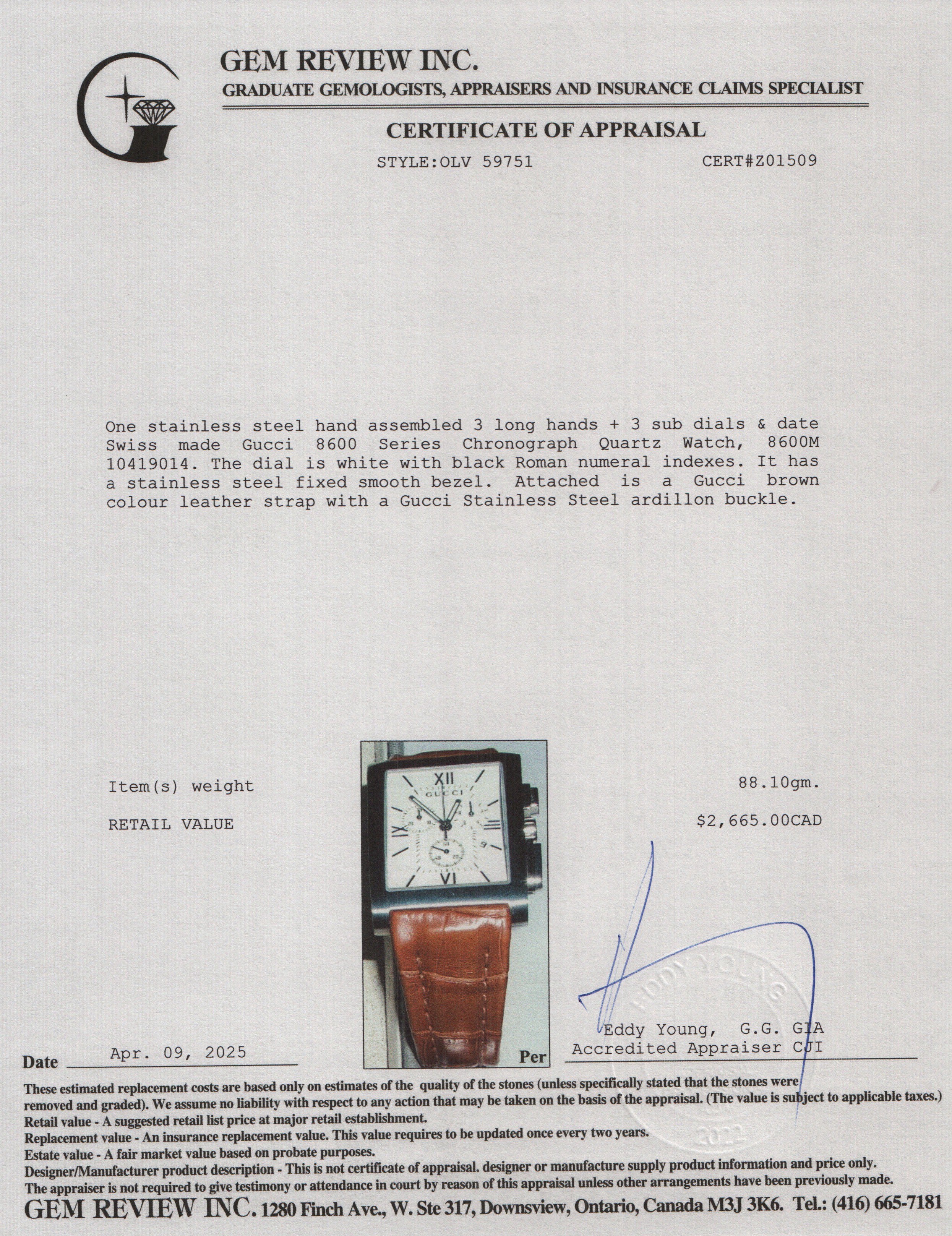 Gucci Stainless Steel 8600 Series Chronograph Quartz Watch w/ Box