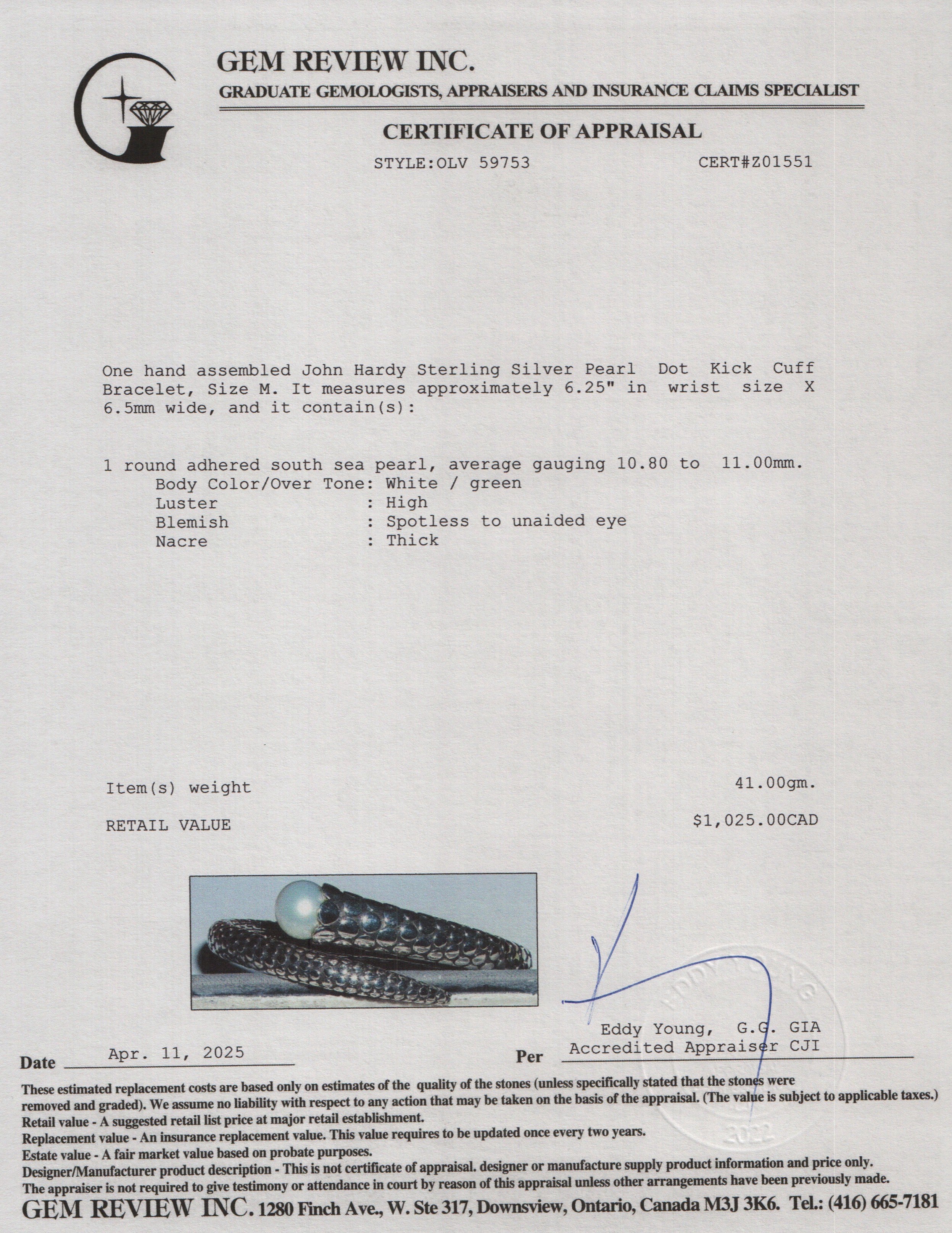 John Hardy Sterling Silver Pearl Dot Kick Cuff Bracelet, Size M