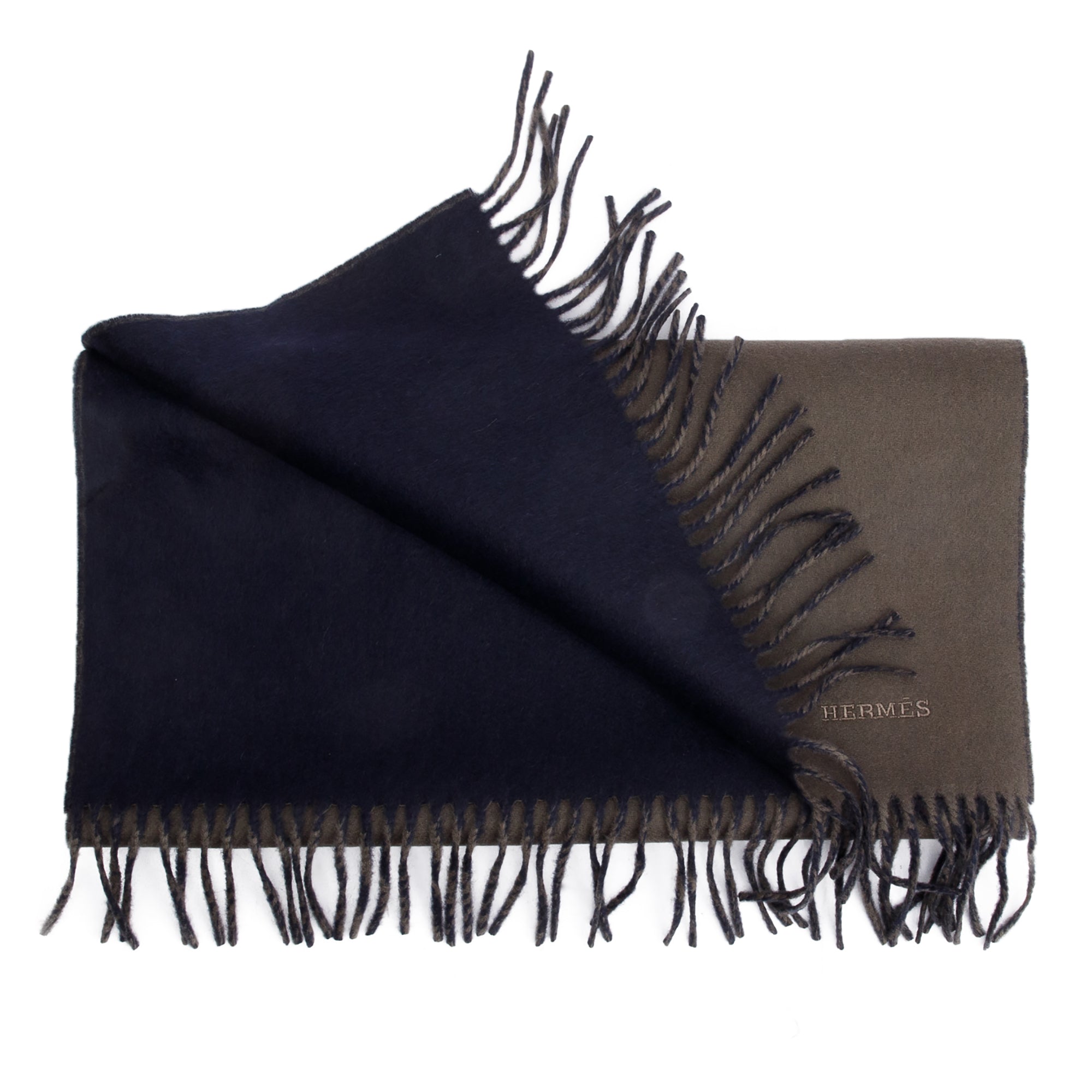 Hermes Olive/Navy Cashmere Stole w/ Box
