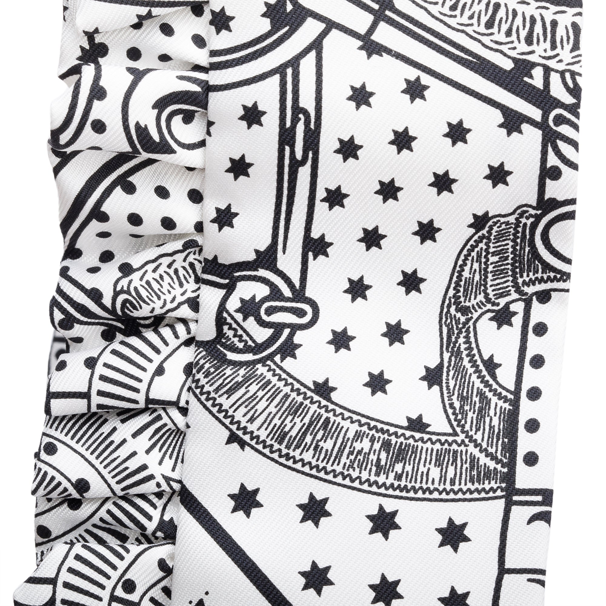 Hermes Blanc Noir Epron D'Or' Bandana Silk Twilly w/ Box