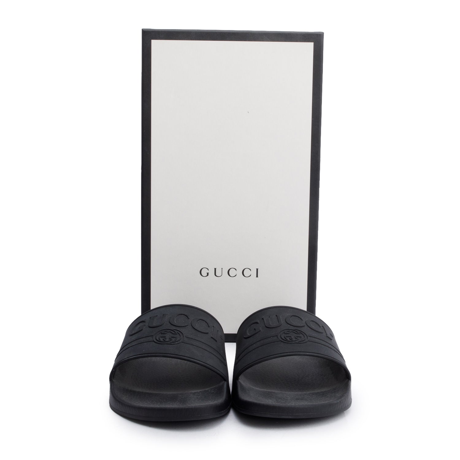 Gucci Black Rubber Interlocking G Logo Slides , Size 11 w/ Box