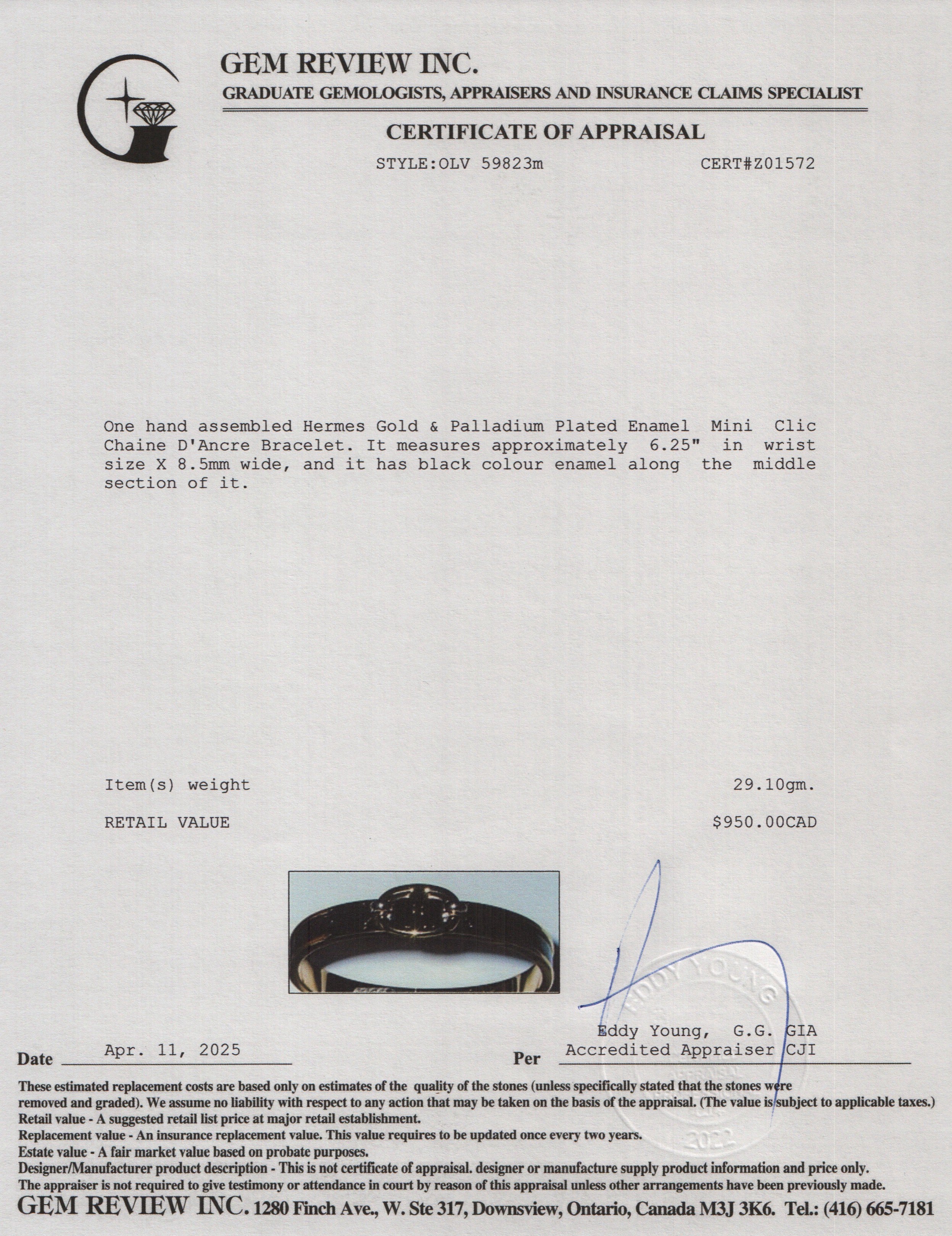 Hermes Gold & Palladium Plated Black Enamel Mini Clic Chaine D'Ancre Bracelet