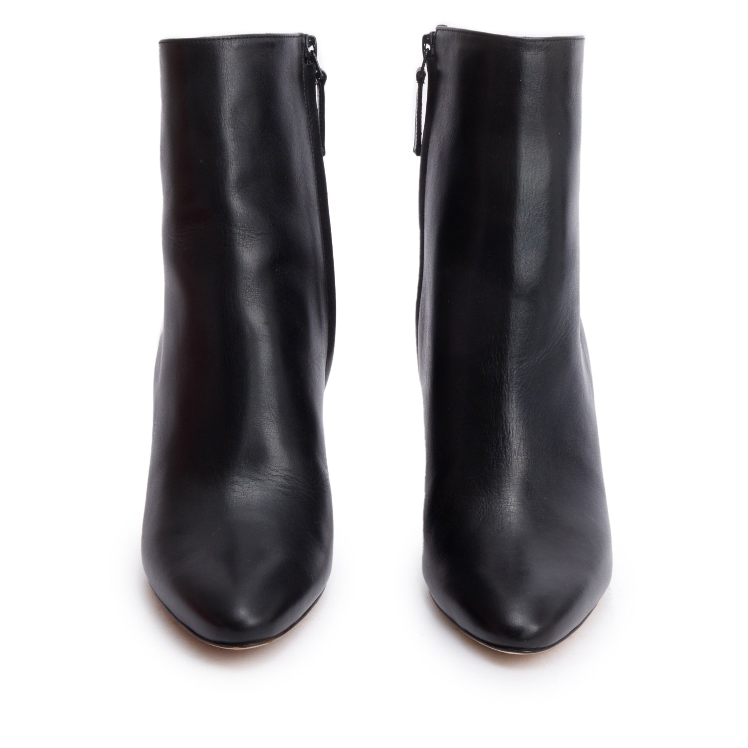 Manolo Blahnik Black Calfskin Leather Pointed Toe Ankle Boots, Size 37.5