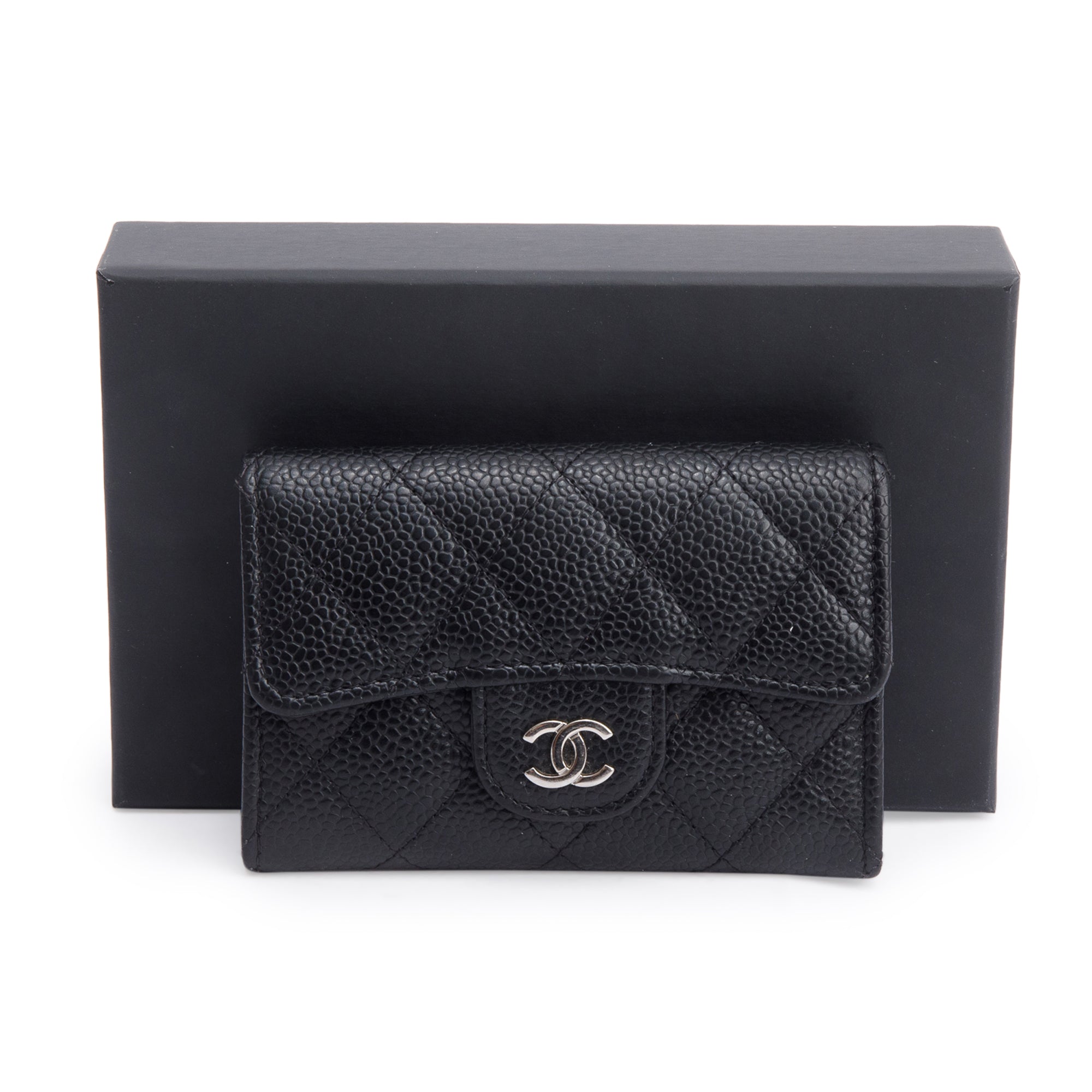 Chanel 2021 Black Quilted Caviar Leather Classic Flap Card Holder w/ Box & Authenticity Card