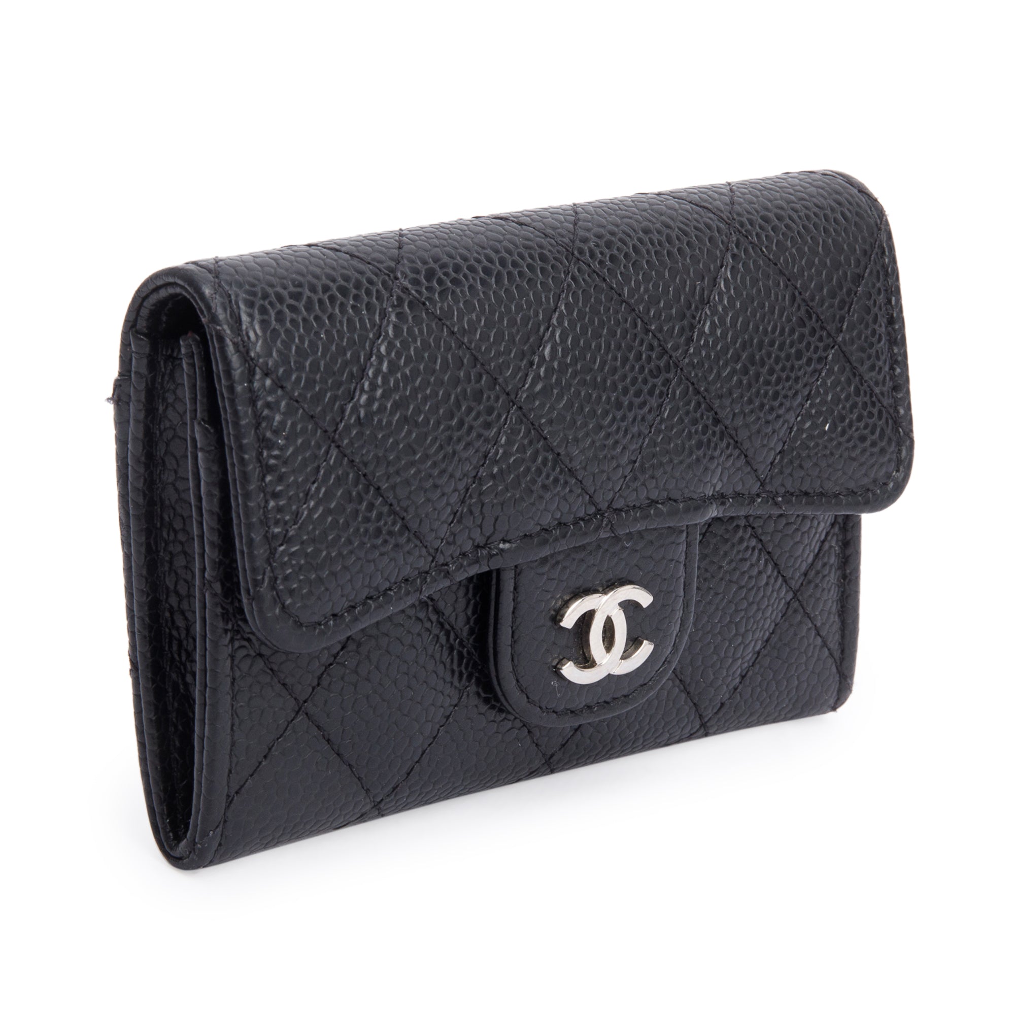 Chanel 2021 Black Quilted Caviar Leather Classic Flap Card Holder w/ Box & Authenticity Card