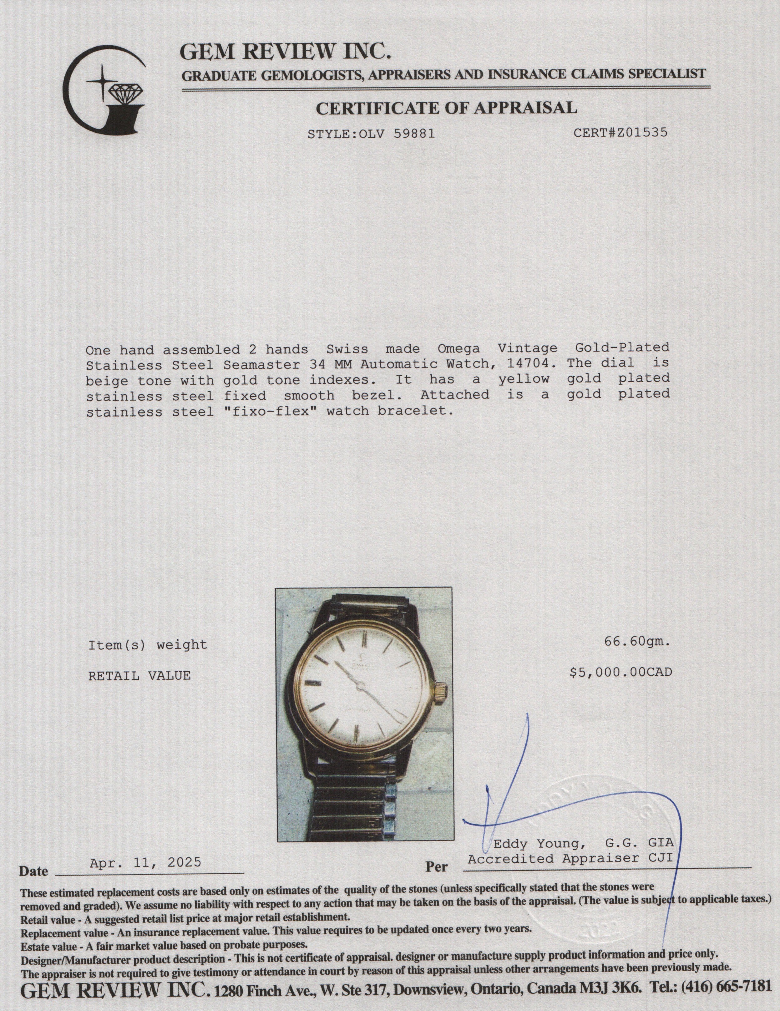 Omega Vintage Gold-Plated Stainless Steel Seamaster 34 MM Automatic Watch