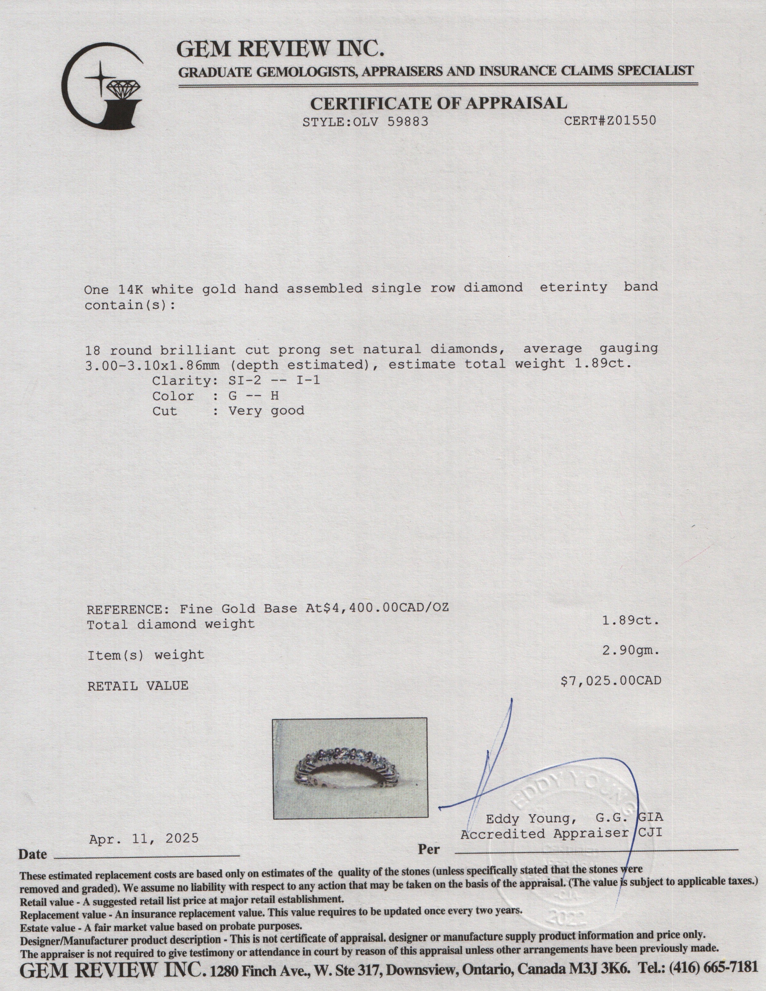 14k White Gold 1.89 tcw. Diamond Eternity Band Ring, Size 6