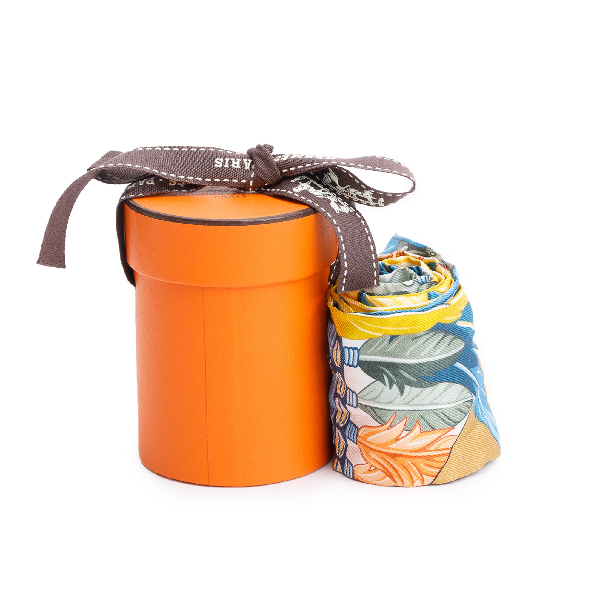 Hermes Orange Multicolor 'La Danse Pacifique' Silk Twilly w/ Box