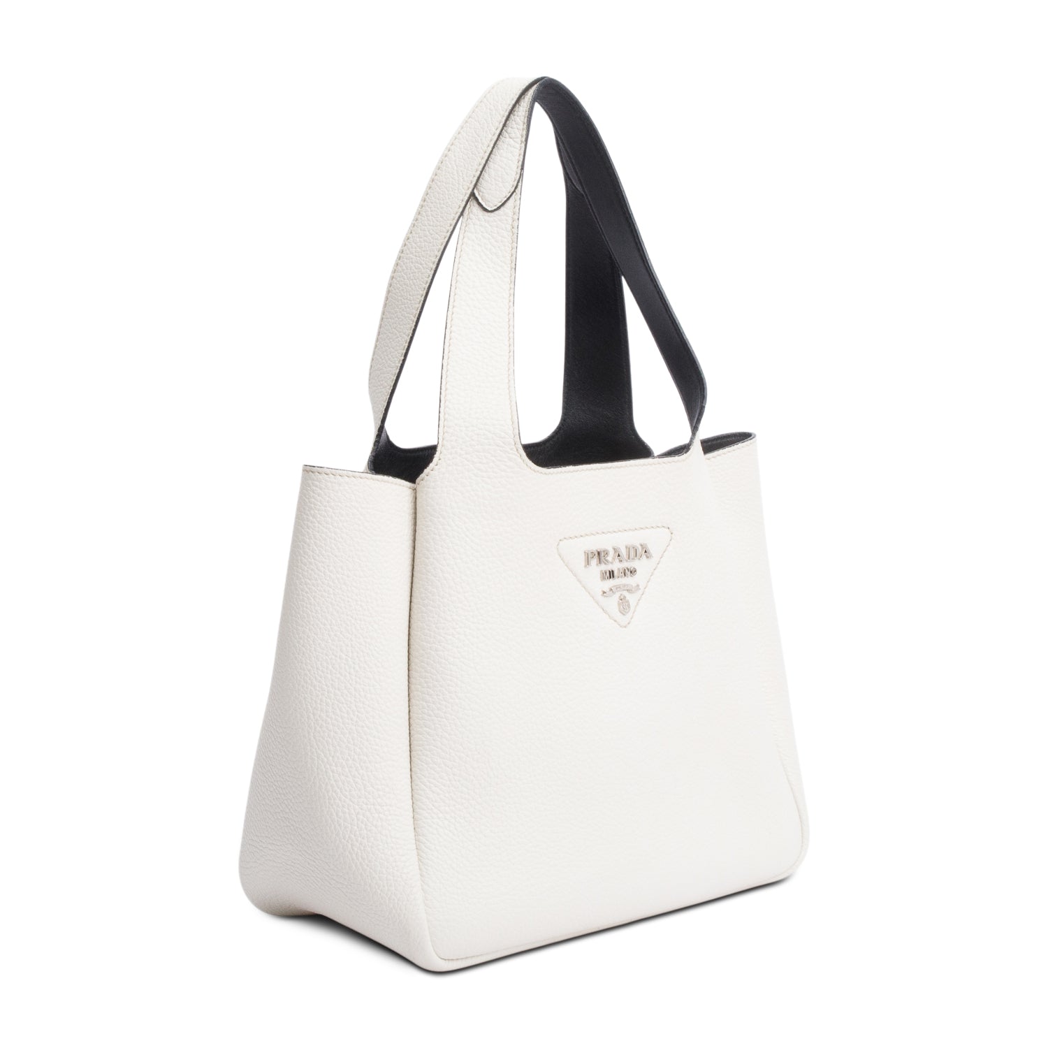 Prada White Vitello Daino Leather Medium Dynamique Tote