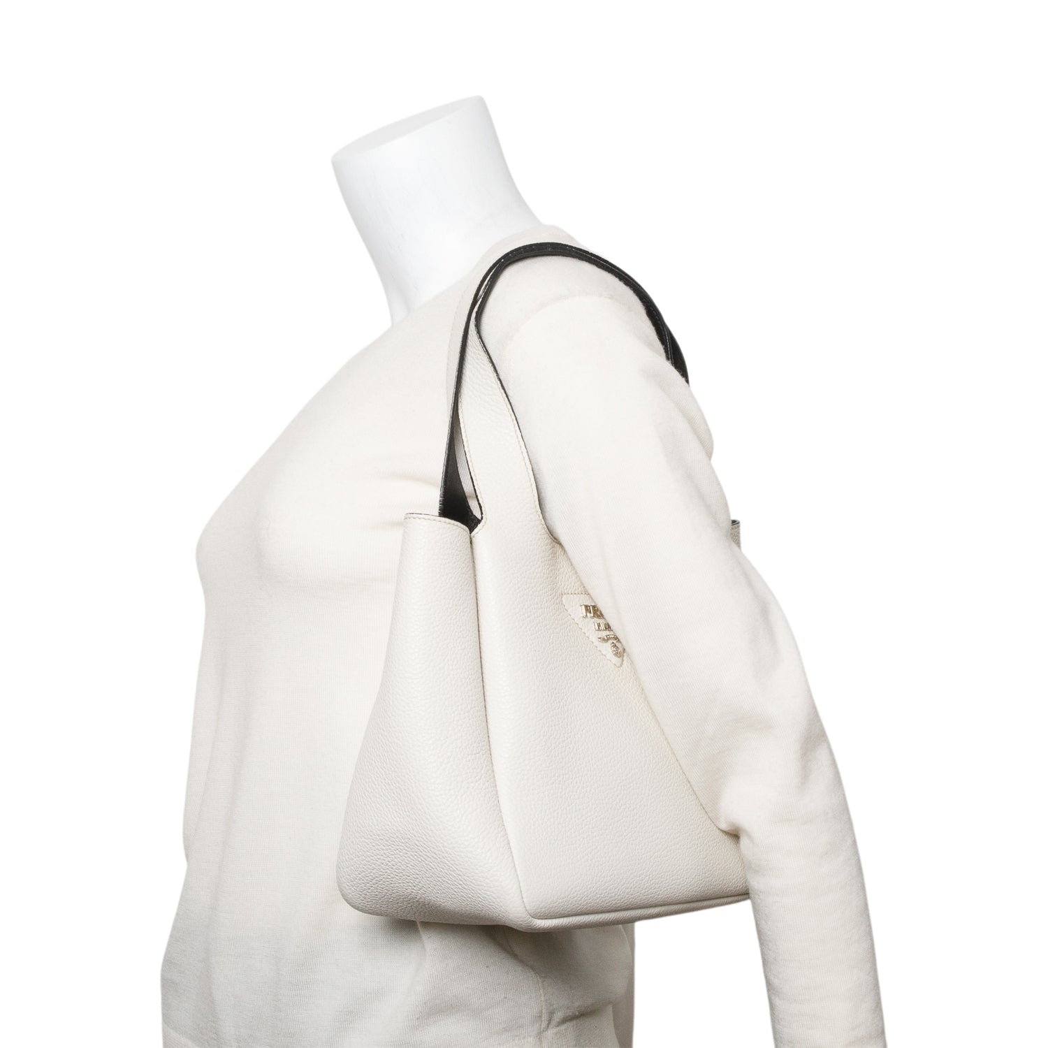 Prada White Vitello Daino Leather Medium Dynamique Tote