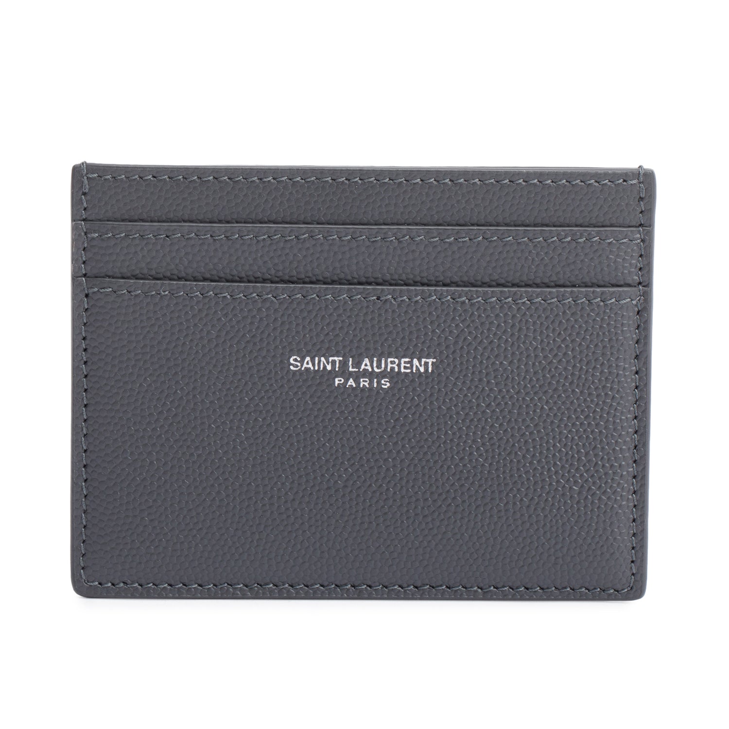 Saint Laurent 2022 Grey Grain de Poudre Leather Paris Credit Card Case w/ Box