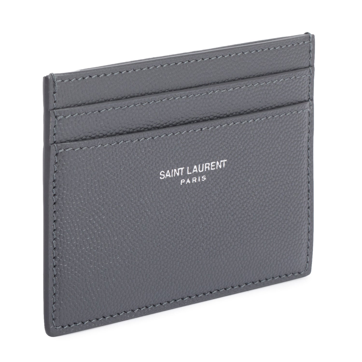 Saint Laurent 2022 Grey Grain de Poudre Leather Paris Credit Card Case w/ Box