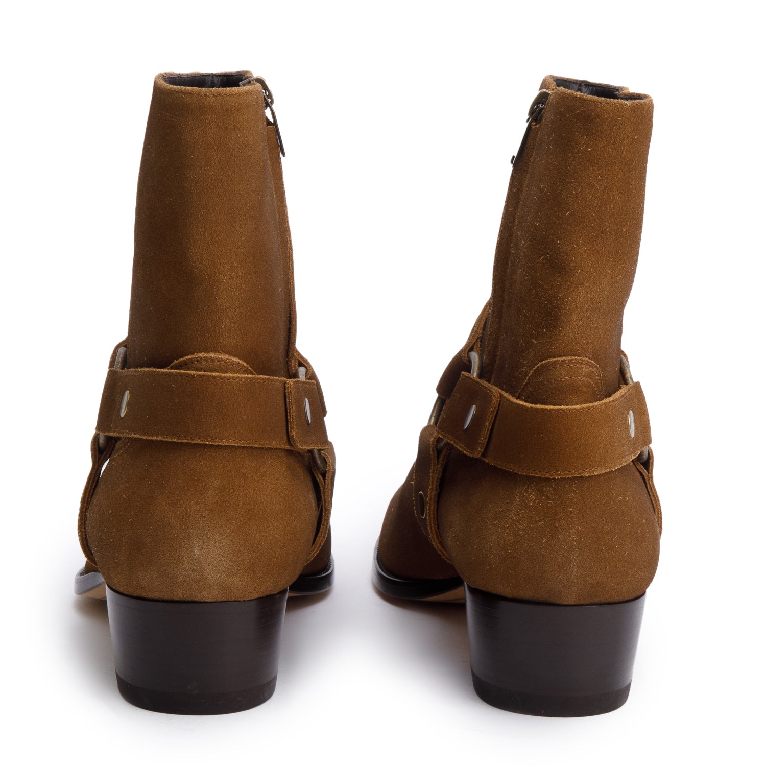 Saint Laurent Brown Suede Wyatt Harnes Ankle Boots, Size 44 w/ Box