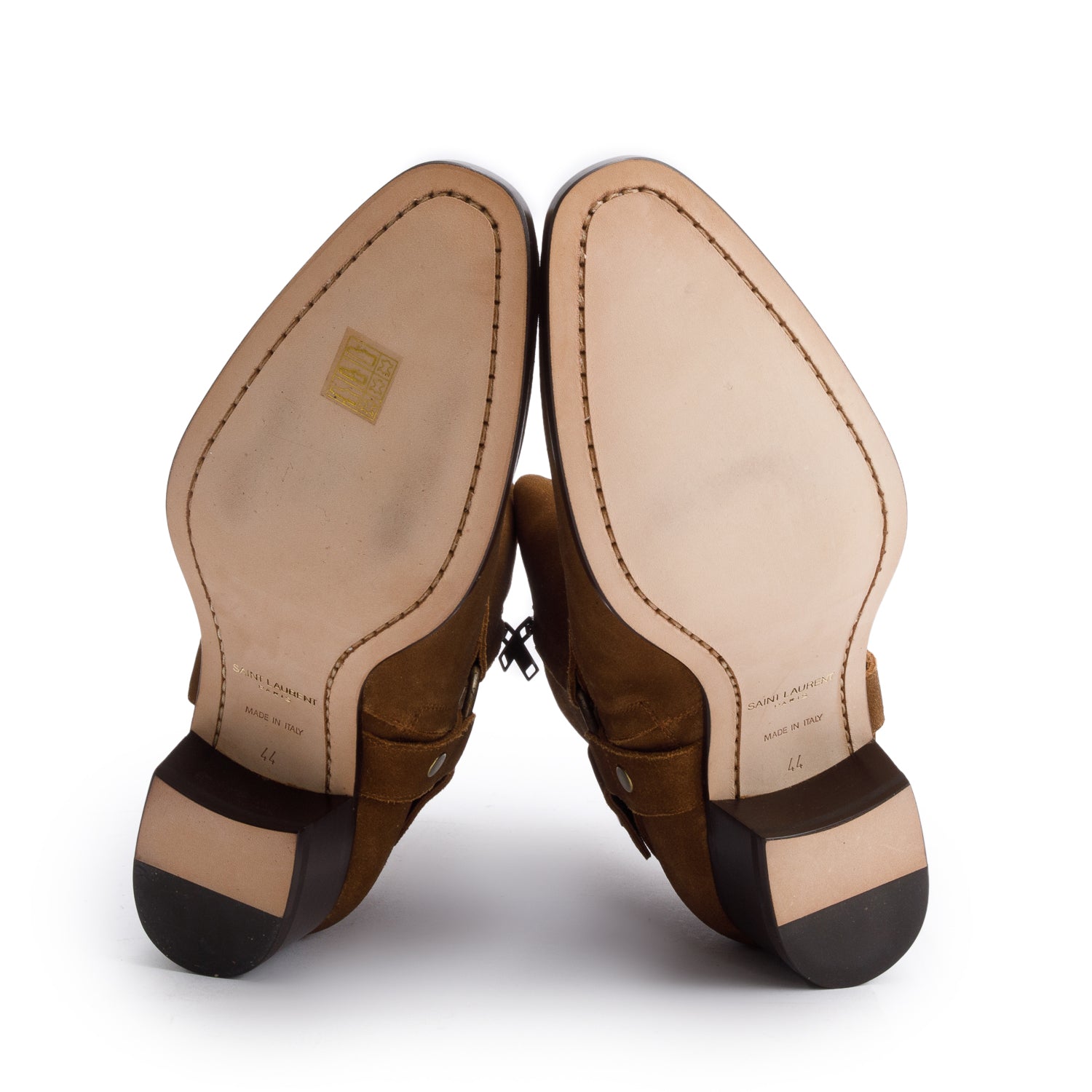 Saint Laurent Brown Suede Wyatt Harnes Ankle Boots, Size 44 w/ Box