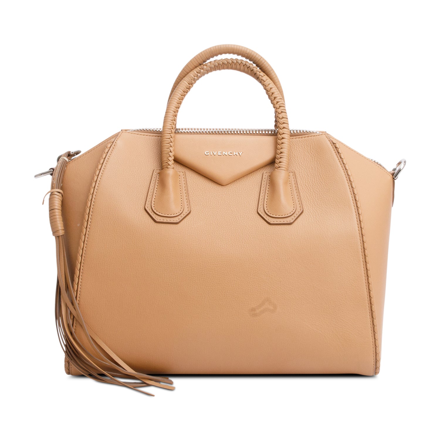Givenchy Beige Calfskin Leather Braided Tassel Medium Antigona Satchel