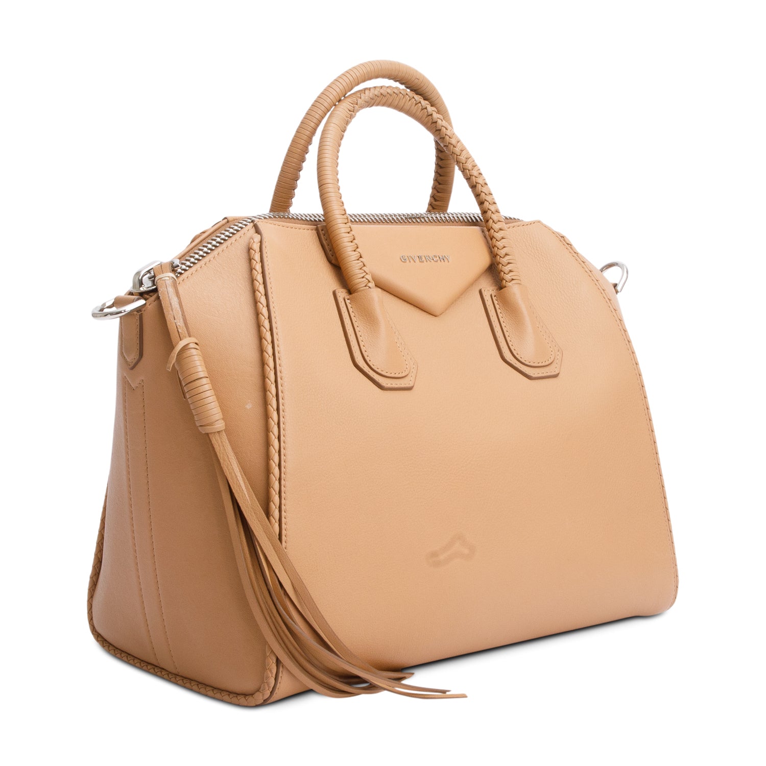Givenchy Beige Calfskin Leather Braided Tassel Medium Antigona Satchel