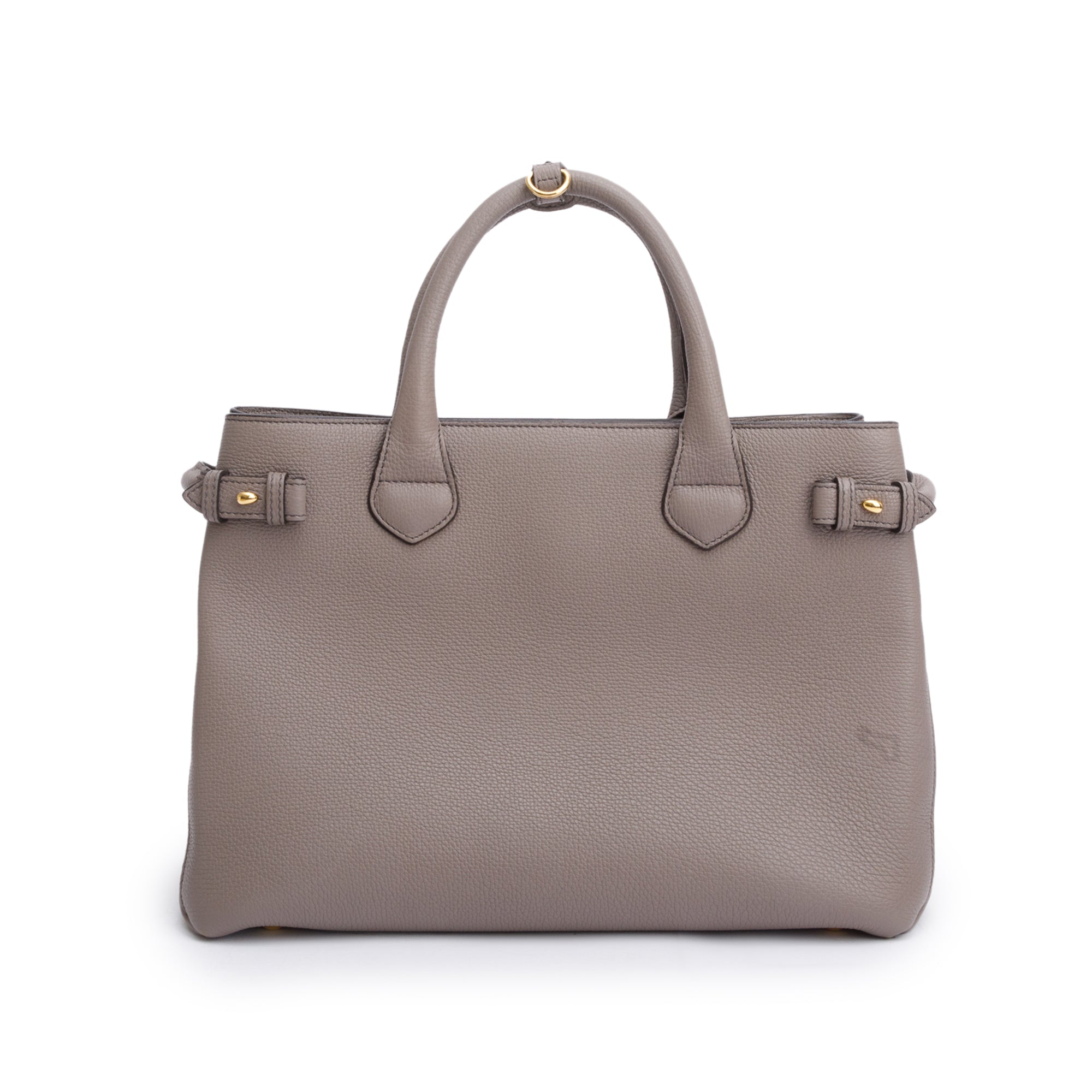 Burberry Grey Calfskin Leather House Check Medium Banner Tote w/ Strap