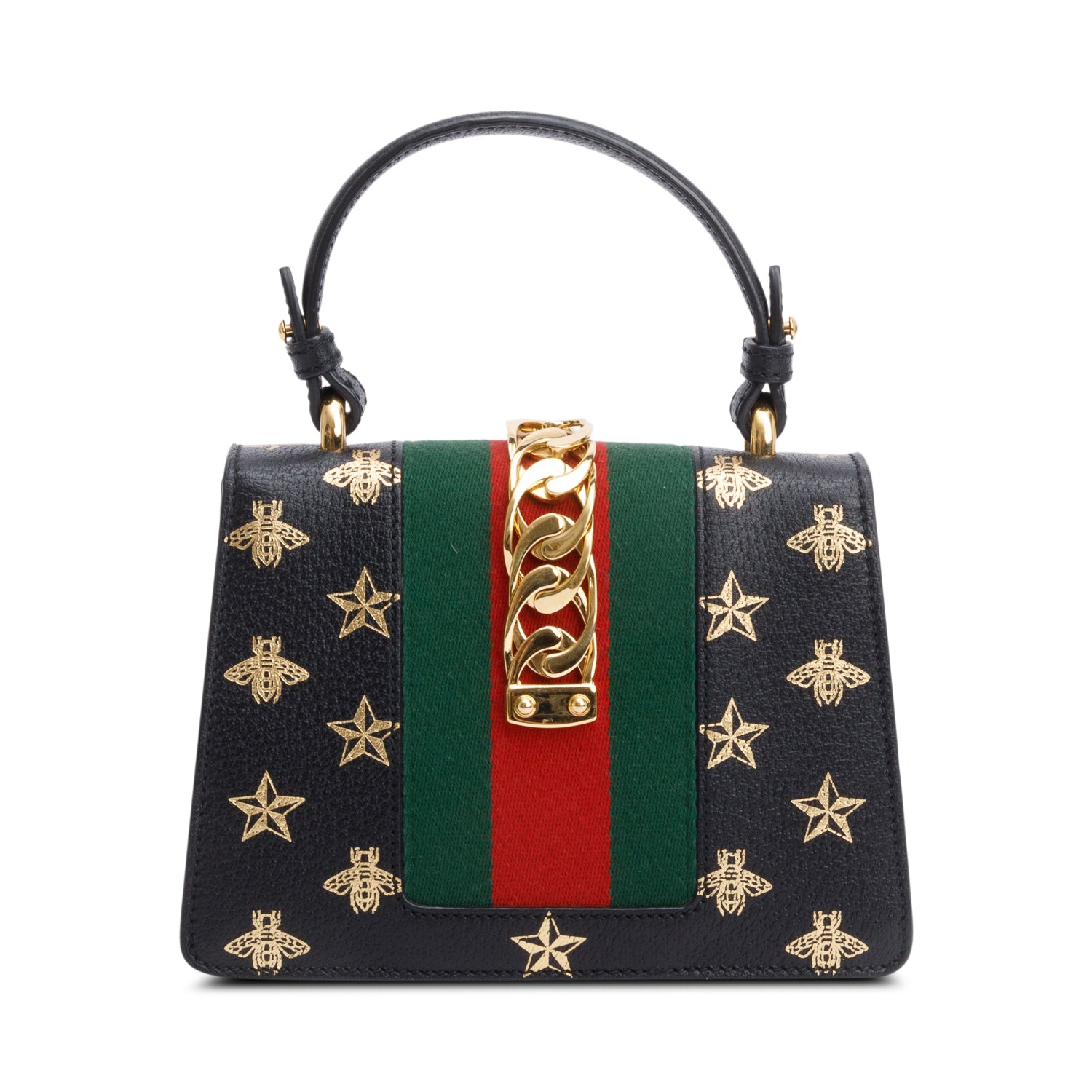 Gucci Black Calfskin Leather Bee Star Mini Top Handle Bag w/ Strap & Box