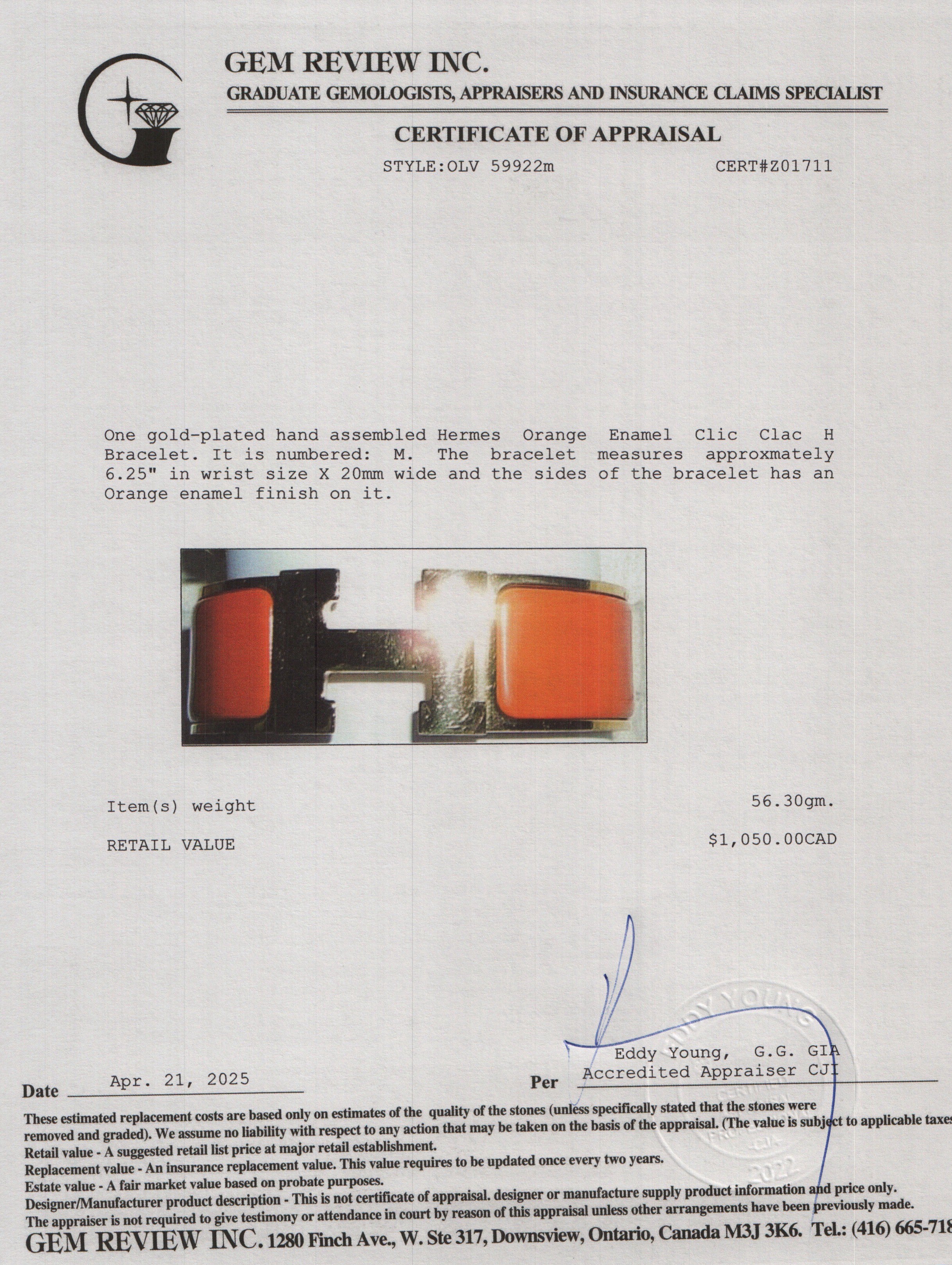 Hermes Gold-Plated Orange Enamel Clic Clac H Bracelet w/ Box