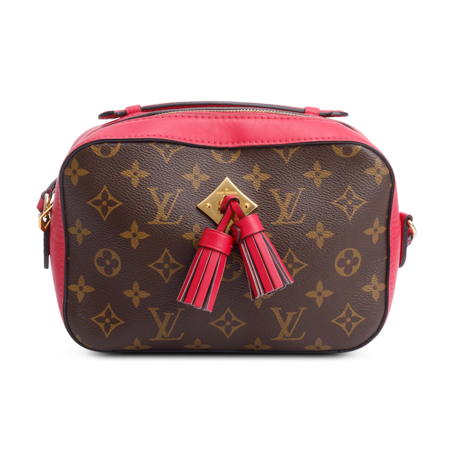 Louis Vuitton Red Leather Trim Monogram Saintonge Bag