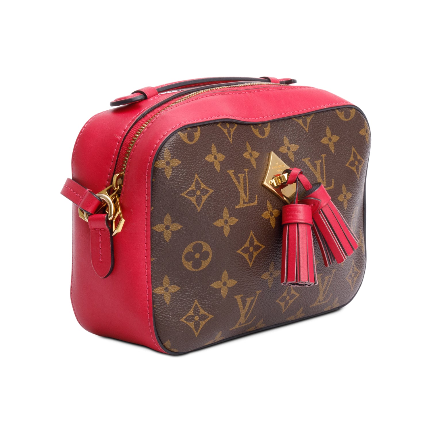 Louis Vuitton Red Leather Trim Monogram Saintonge Bag
