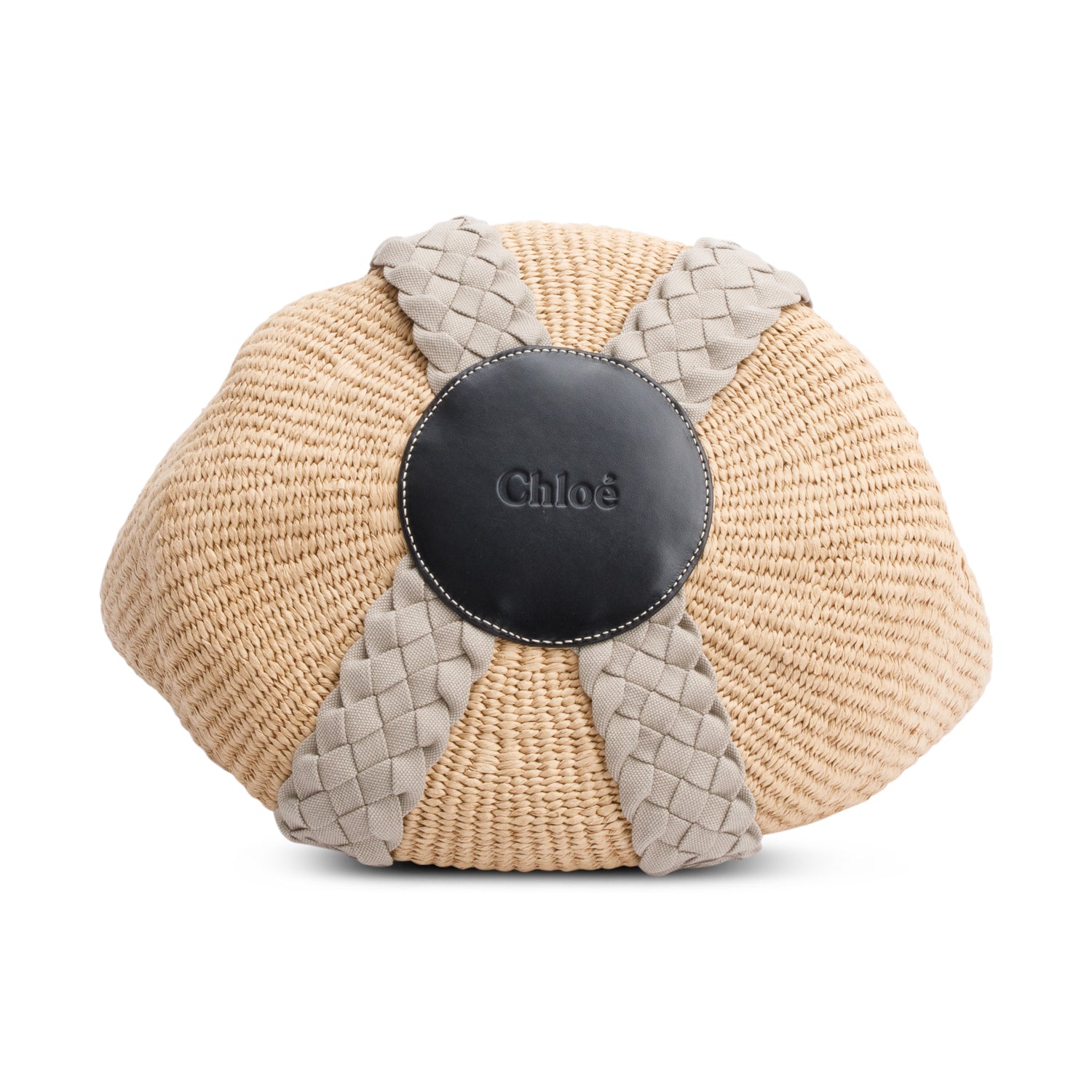 Chloe Brown/Grey Raffia Straw Bucket Tote w/ Authenticity Card