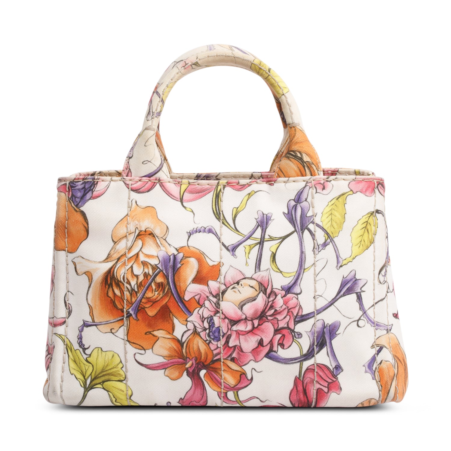 Prada Multicolor Floral Print Canvas Small Canapa Logo Tote w/ Strap & Authenticity Card