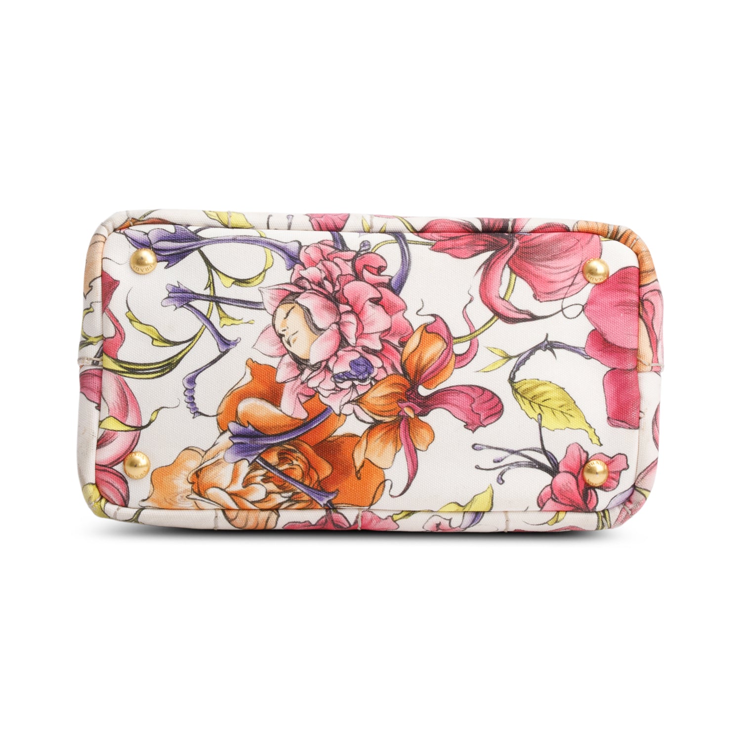 Prada Multicolor Floral Print Canvas Small Canapa Logo Tote w/ Strap & Authenticity Card