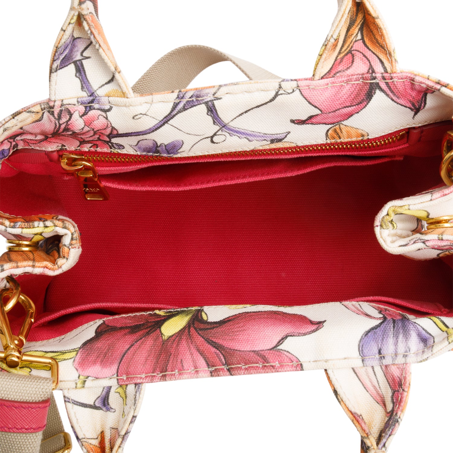 Prada Multicolor Floral Print Canvas Small Canapa Logo Tote w/ Strap & Authenticity Card