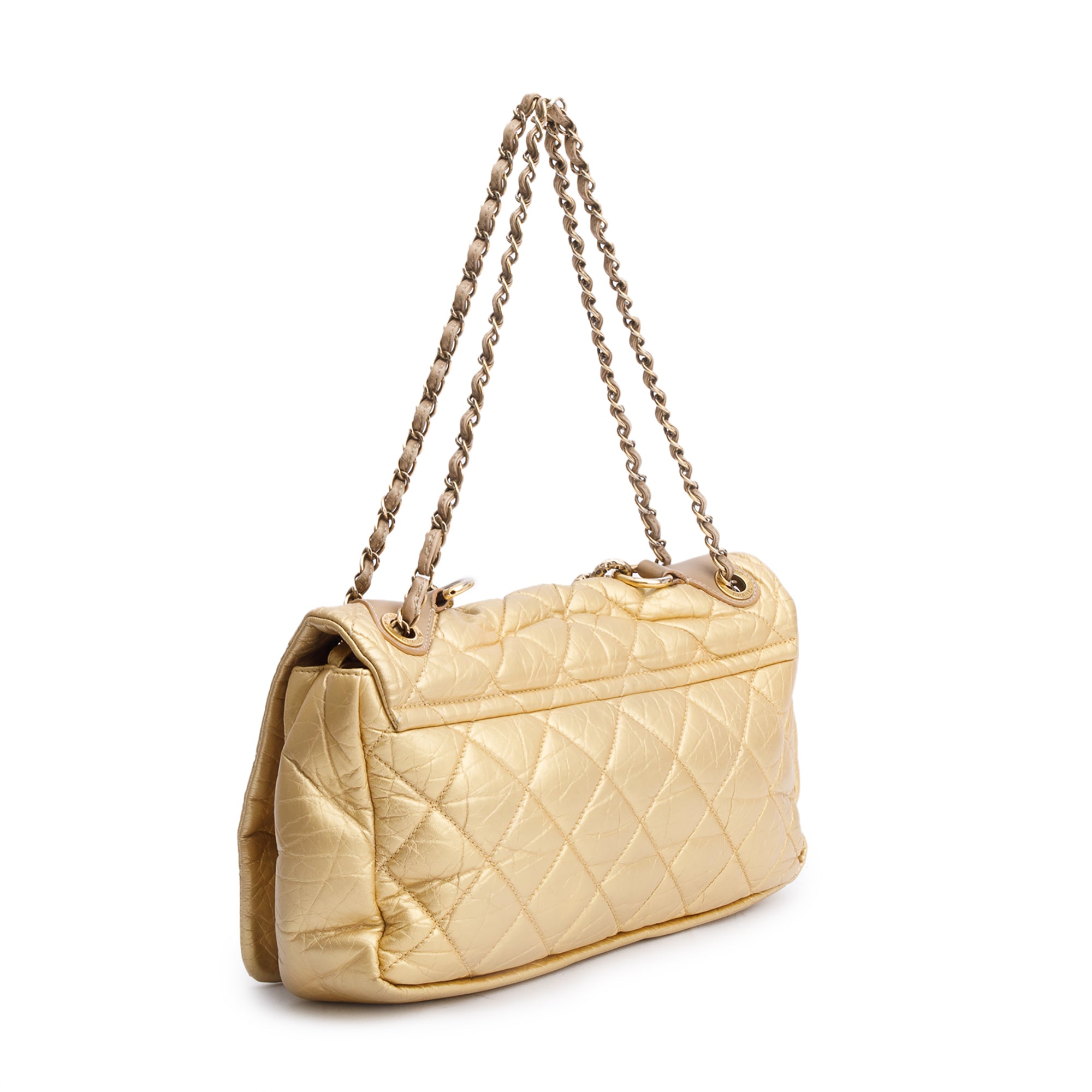 Chanel Metallic Gold Aged Calfskin Leather Small Pondicherry Flap Bag