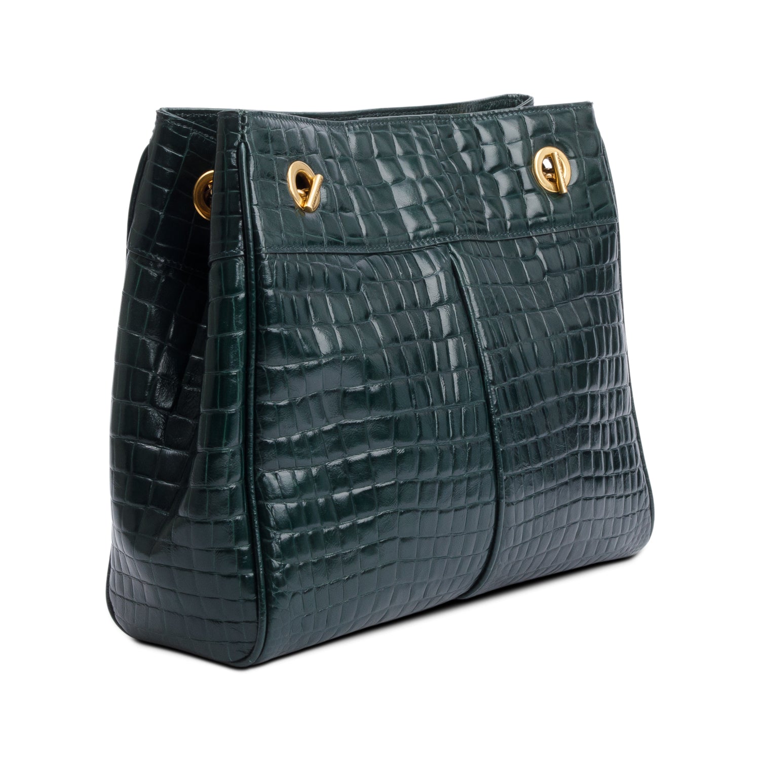 Saint Laurent 2020 Green Croc-Embossed Claude Tote