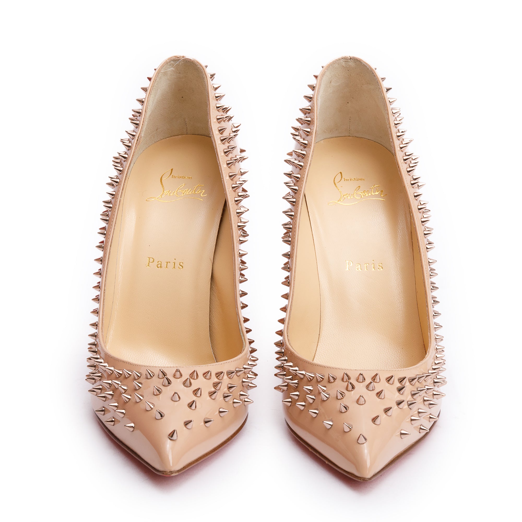 Christian Louboutin Beige Patent Leather Escarpic Spike 100 Pumps, Size 39.5 w/ Box