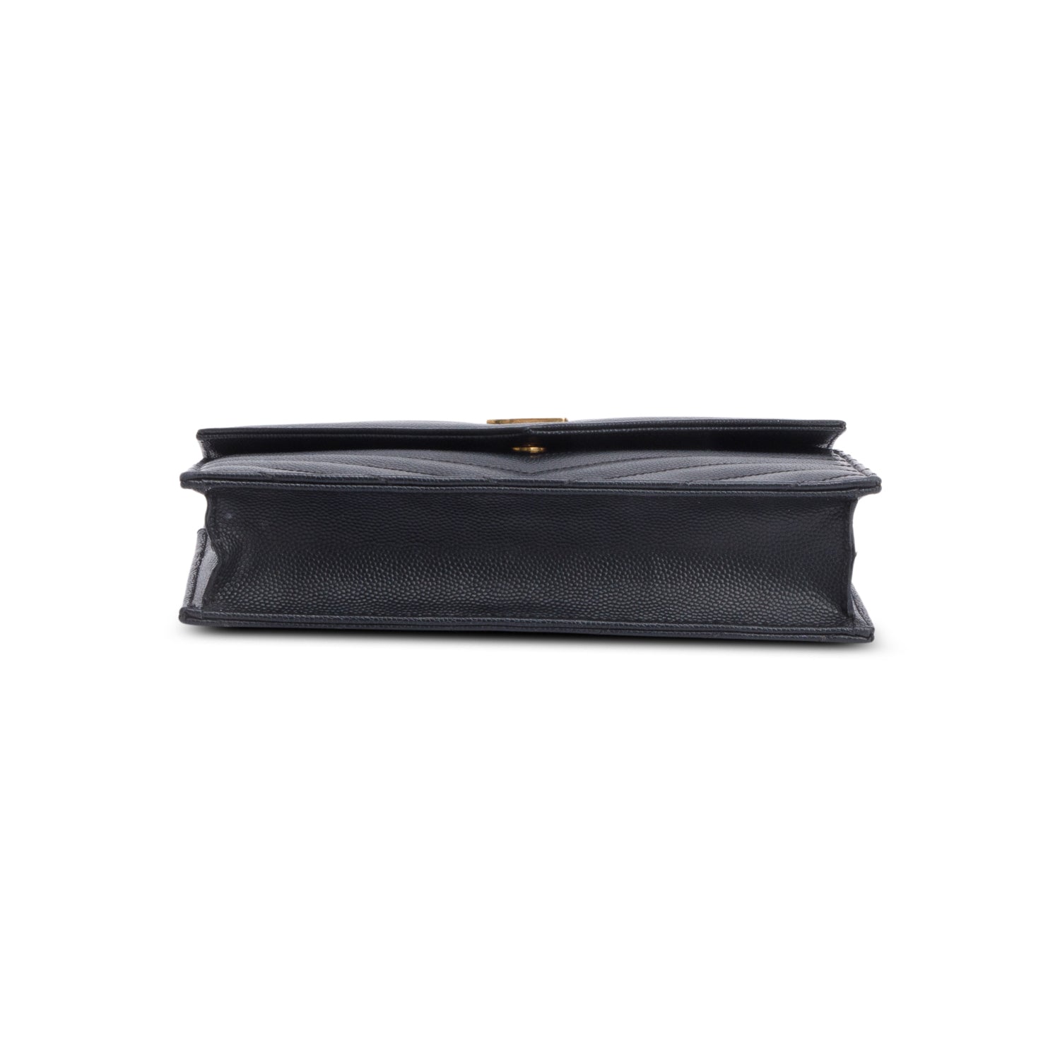 Saint Laurent Black Grain De Poudre Leather Cassandre Envelope Chain Wallet