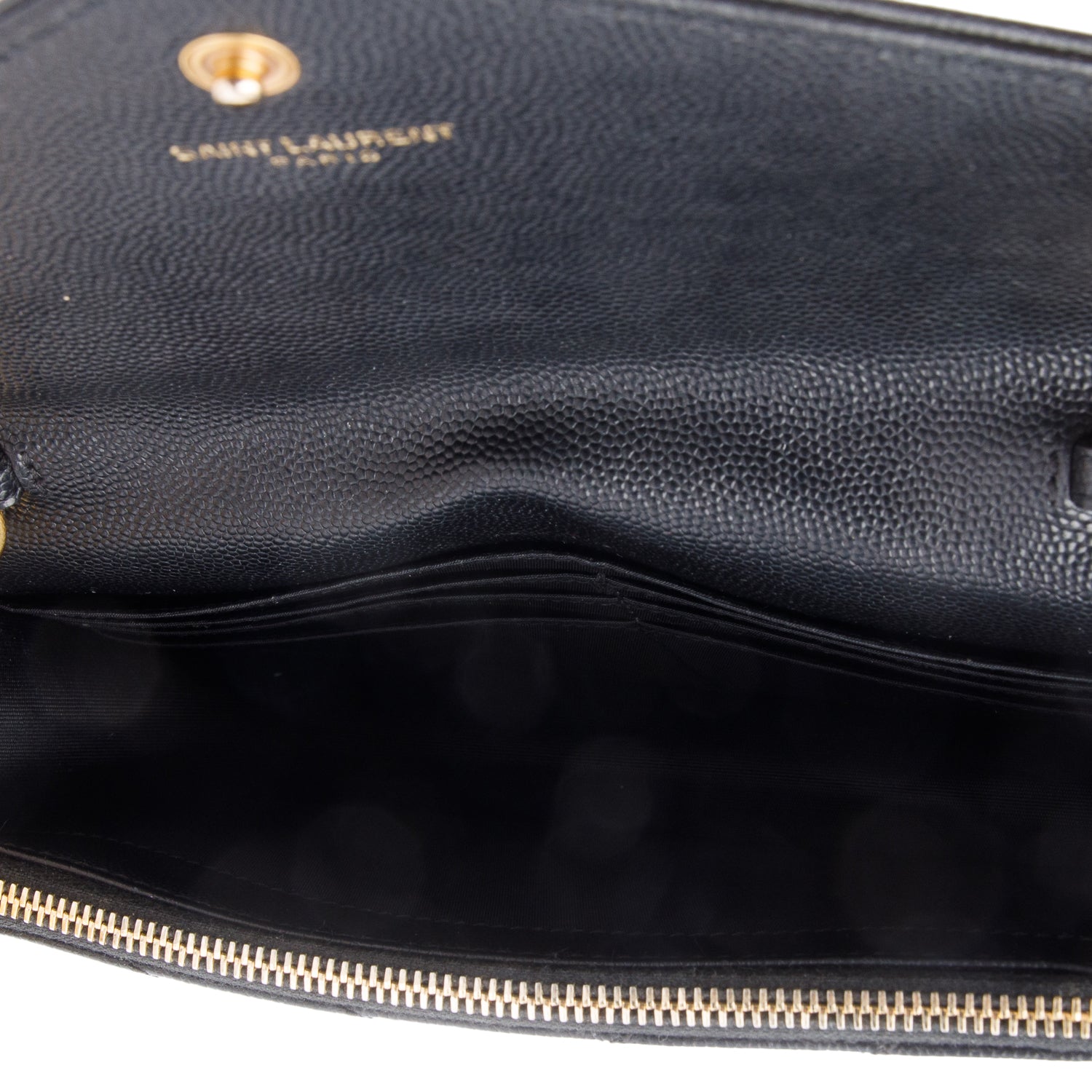 Saint Laurent Black Grain De Poudre Leather Cassandre Envelope Chain Wallet