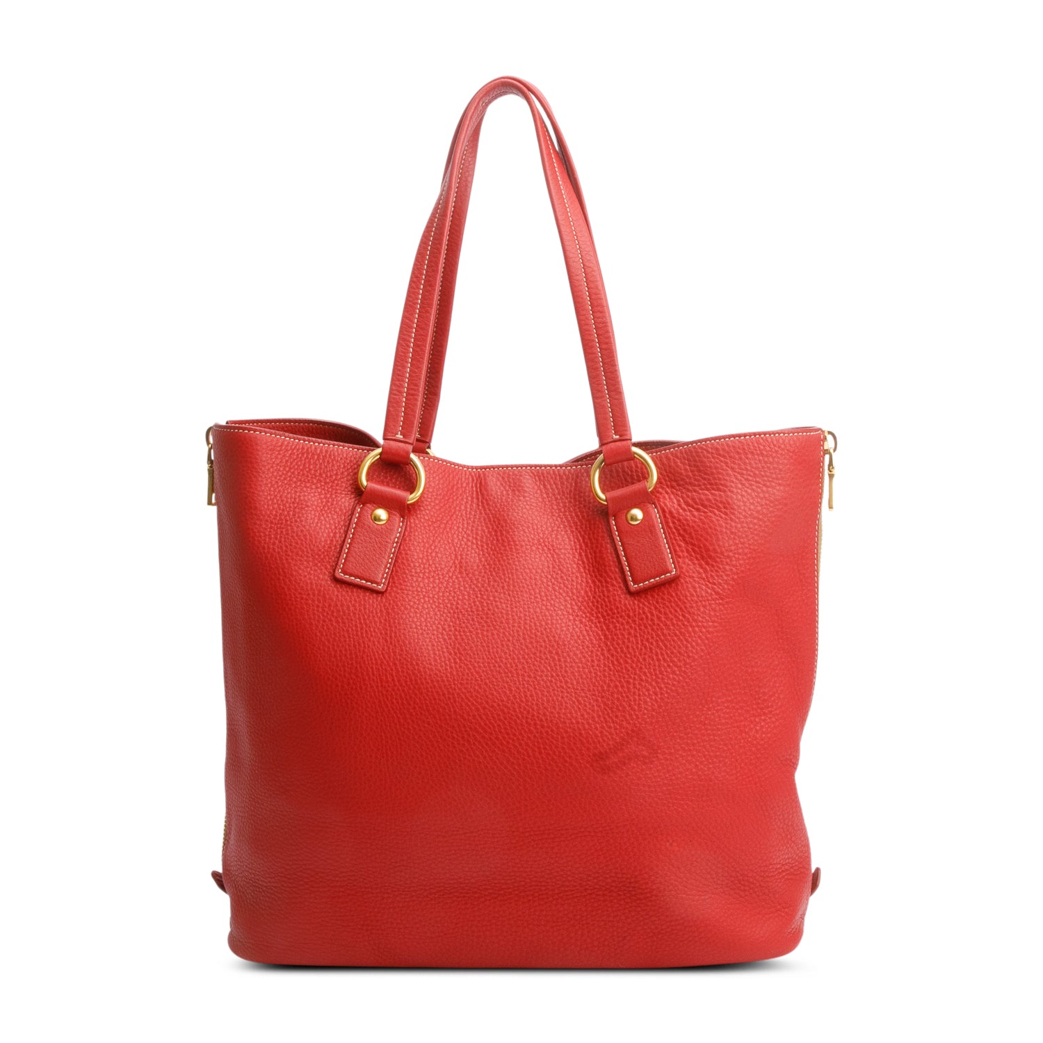 Prada Red Vitello Daino Leather Side Zip Tote w/ Authenticity Card