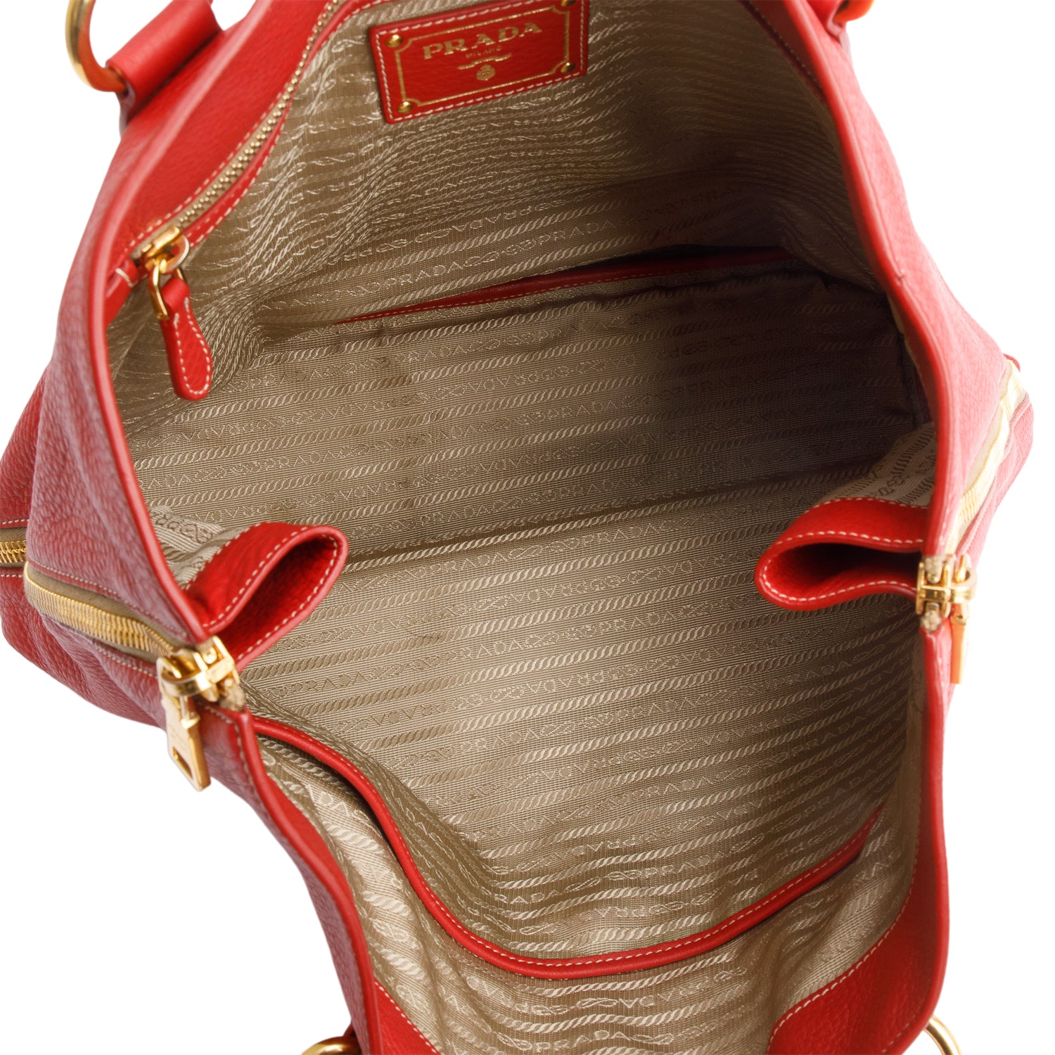 Prada Red Vitello Daino Leather Side Zip Tote w/ Authenticity Card