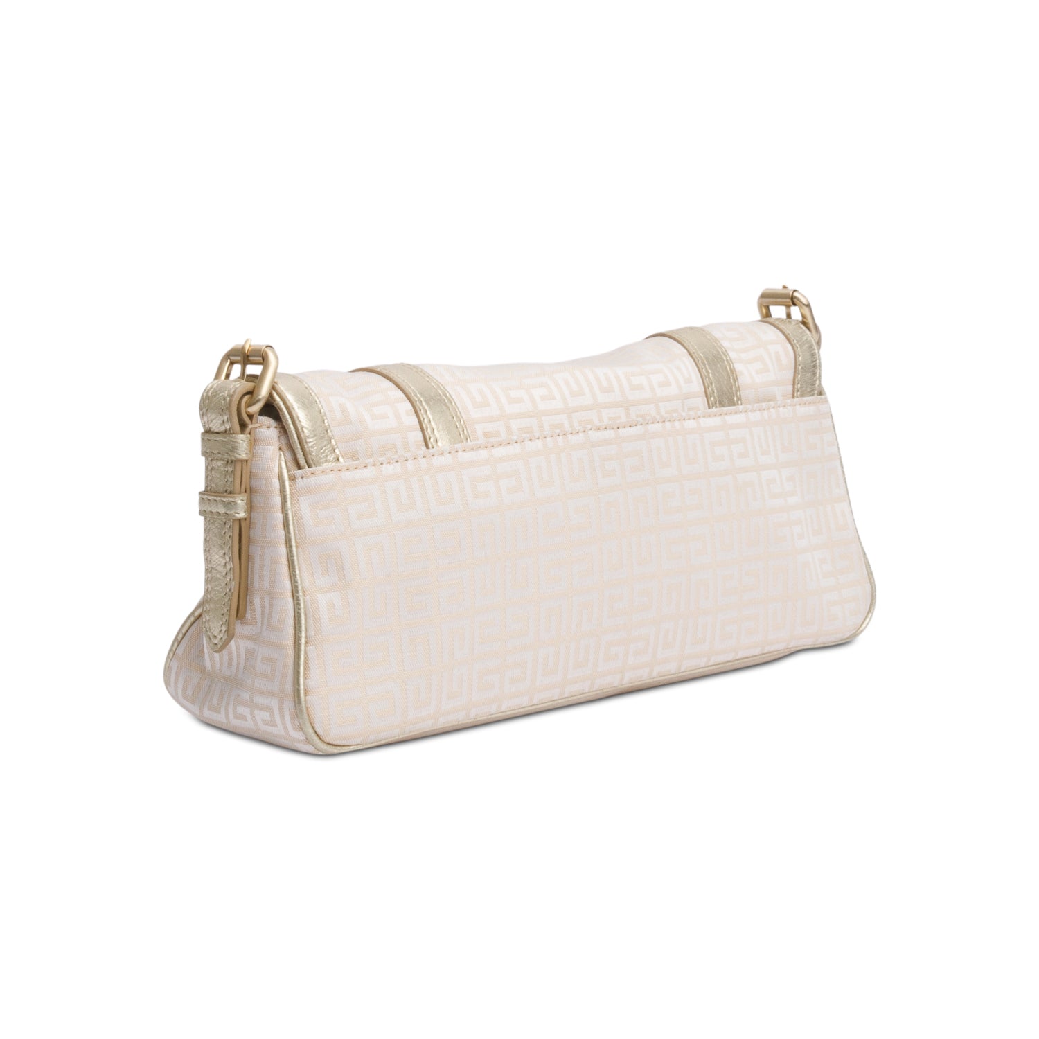 Givenchy Beige G Canvas Gold Leather Trim Baguette Flap Bag